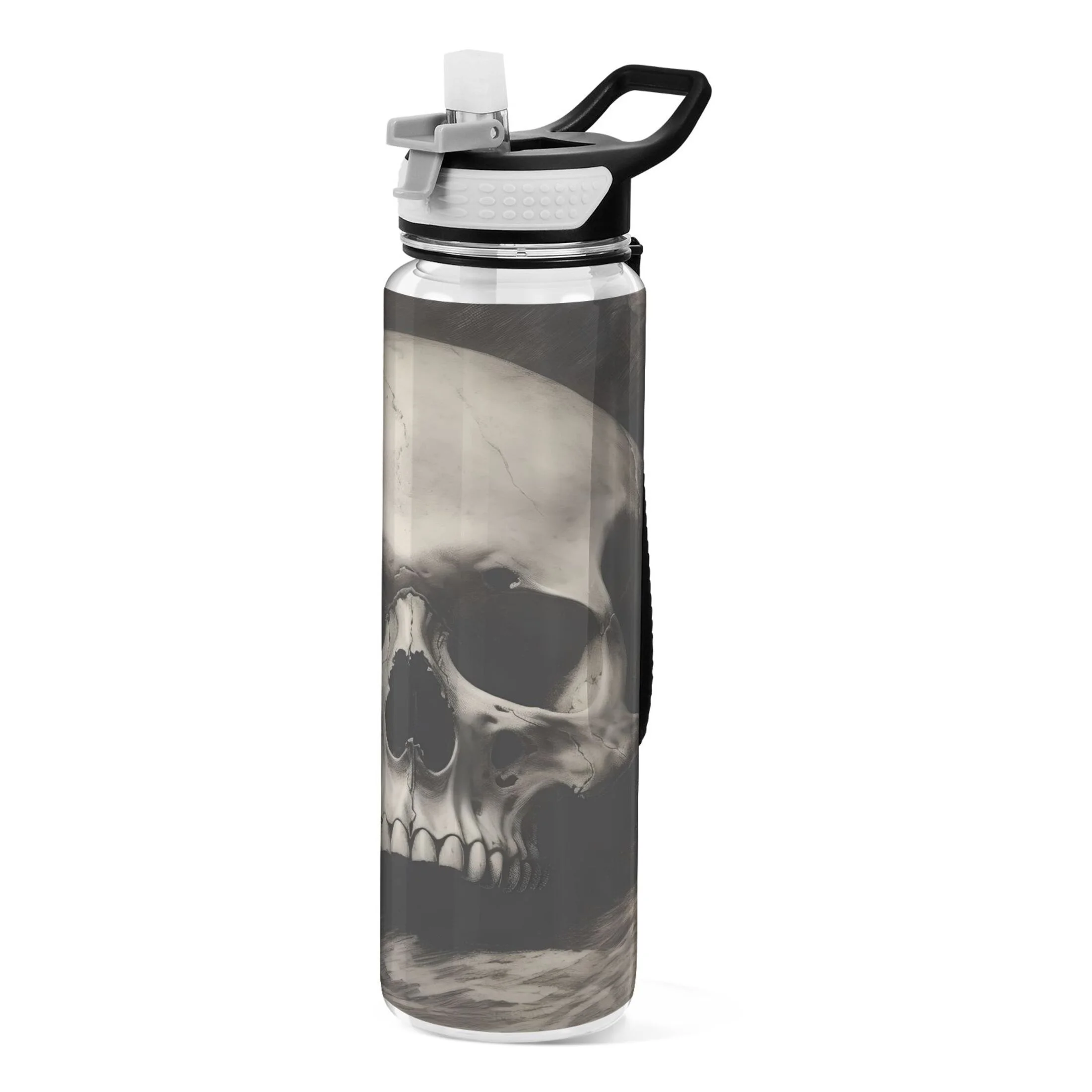 Skeleton Skull 32oz Water Bottles with Straw Tritan Leakproof Sports Bottle BPA Free Clear for Fitness Gym Swimming Cycling