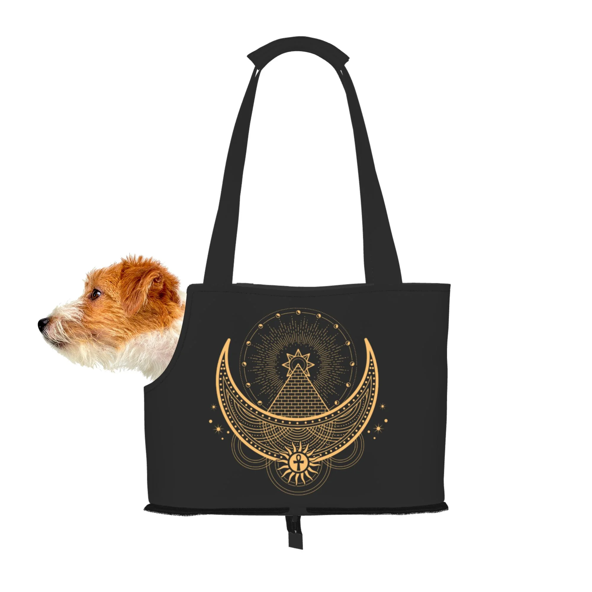 TEQUAN Foldable Dog Purse Carrier, Collapsible Crescent Moon Esoteric Alchemy Prints Pet Travel Tote Bag for Small Cat Puppy, Waterproof Dog Soft-Sided Carriers