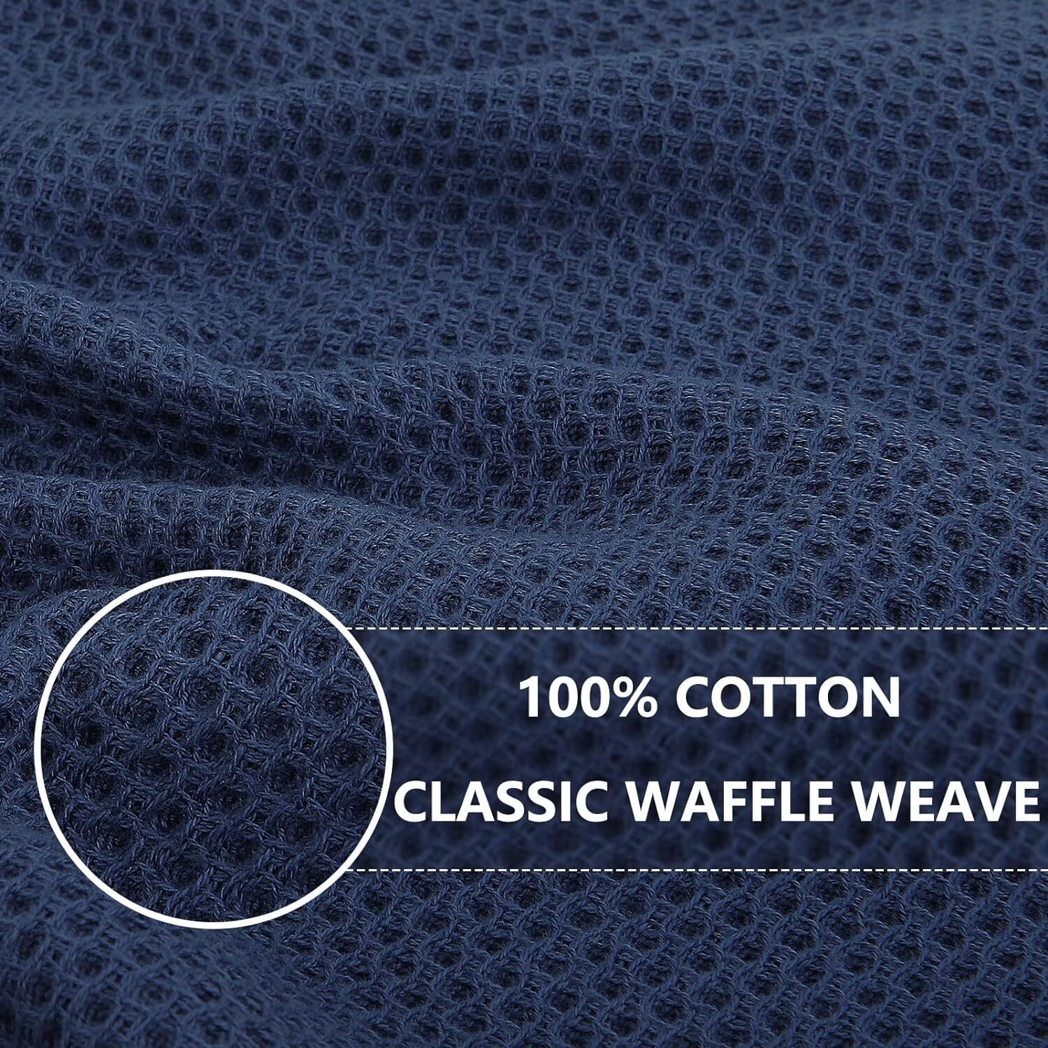 RUseeN 100% Cotton Waffle Weave Kitchen Dish Towels, Ultra Soft Absorbent Quick Drying Cleaning Towel, 13x28 Inches, 4-Pack, Navy Blue