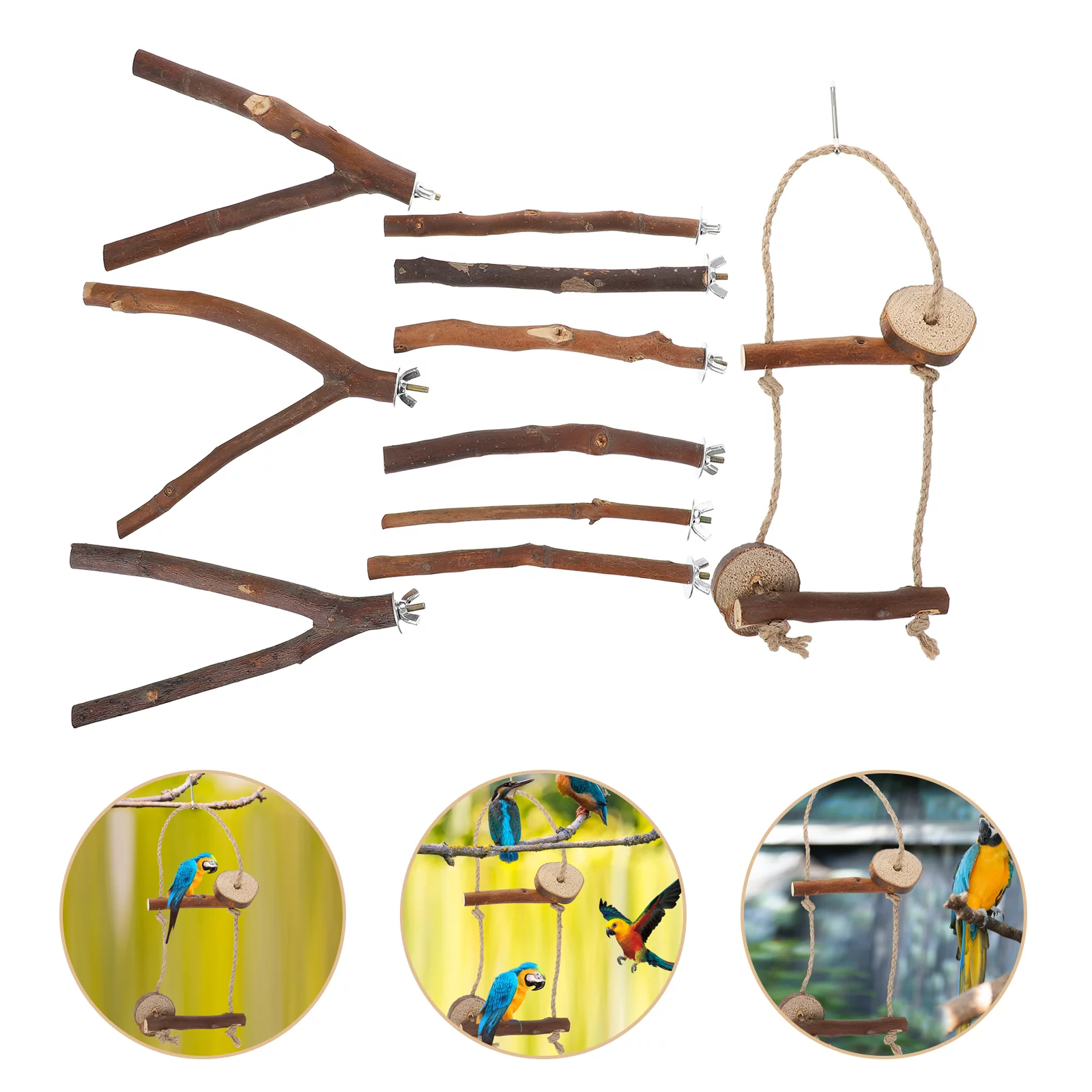 10pcs Parrot Climbing Standing Branch Bird Perch Parakeet Toys Bird Cage Supply