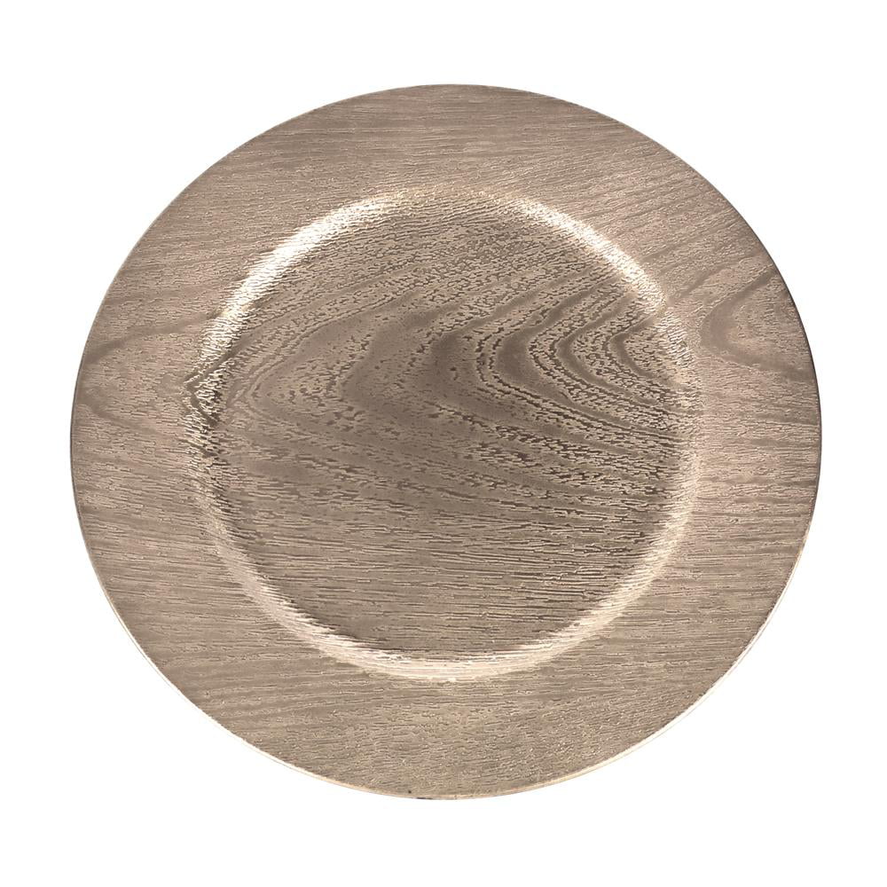 Plastic Round Charger Plate Wood Grain, 13-Inch, Rose Gold