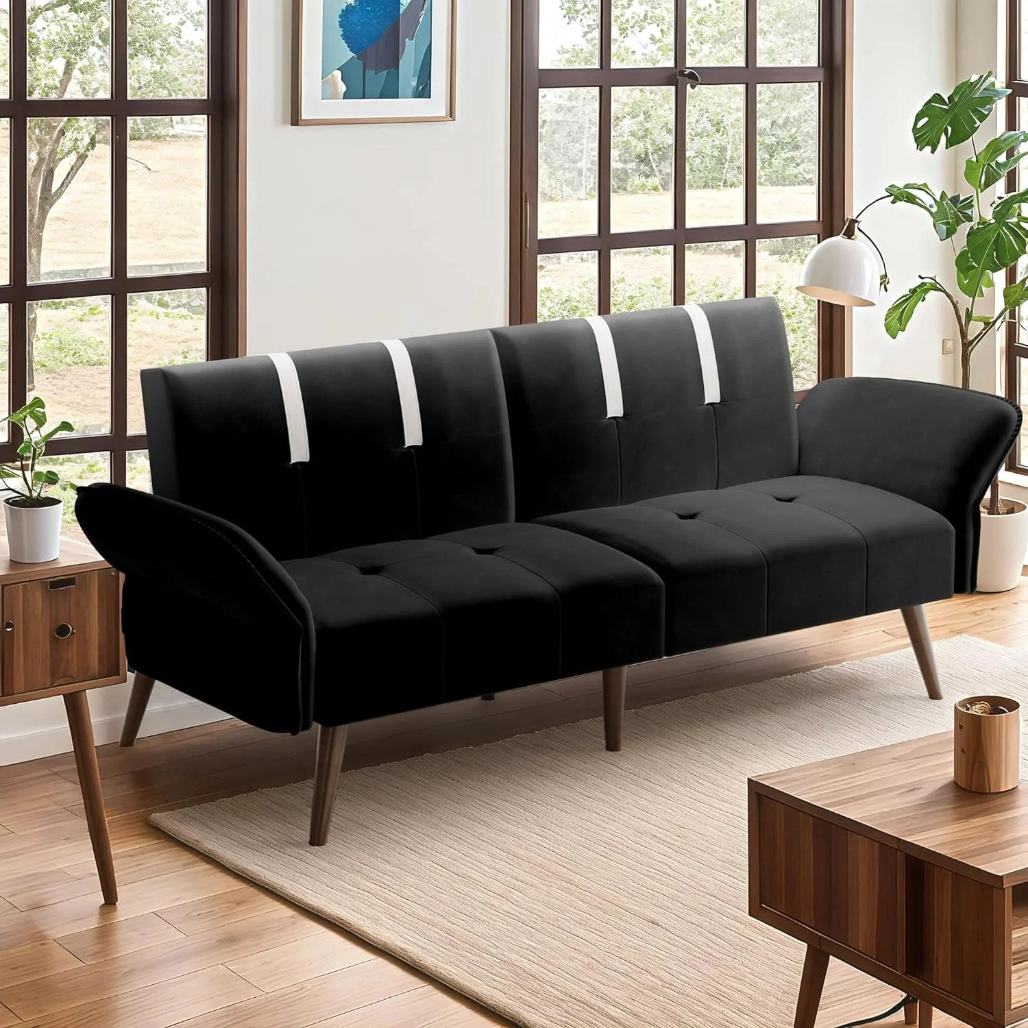 Convertible Sofa Futon Sofa Bed Living Room Sofas Apartment Office Small Space With Adjustable Armrest Backrest Furniture Home