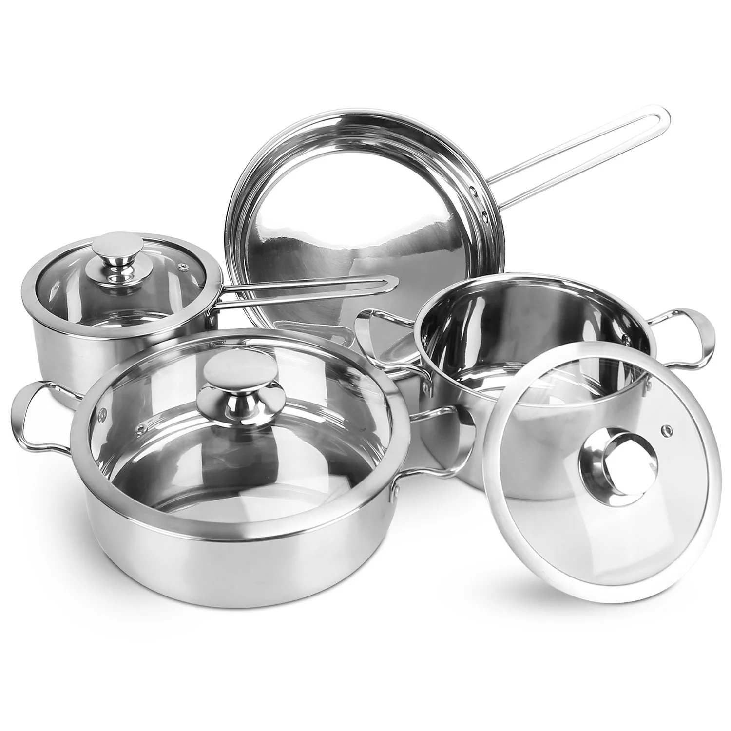iMounTEK Pots and Pans Set, 7-Piece, 18/8 Stainless Steel Cookware Set, Includes Saucepan, Skillet, Stockpots, Cooking Set with Glass Lids