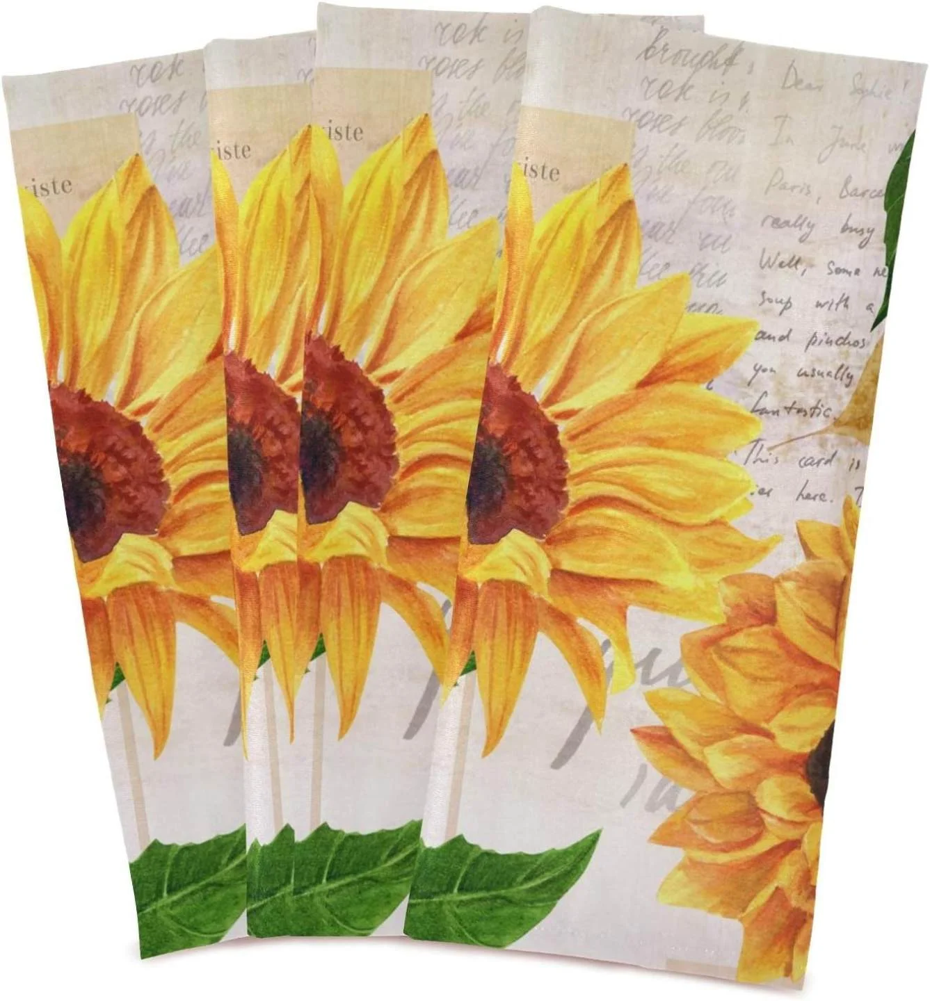 Hyjoy Yellow Sunflower Kitchen Dish Towel Set of 6, Super Absorbent Soft Drying Cloth Tea Bar Towels, 28 x 18 Inch