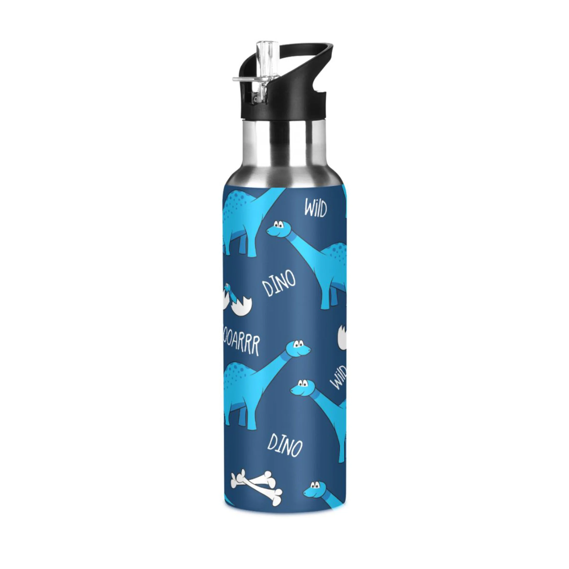 Water Bottle with Straw Lid Leak Funny Cartoon Dinosaurs Bones Eggs Stainless Steel Insulated Thermos Vacuum Flask for Cold Hot Drinking for Sports Camping Gym Yoga