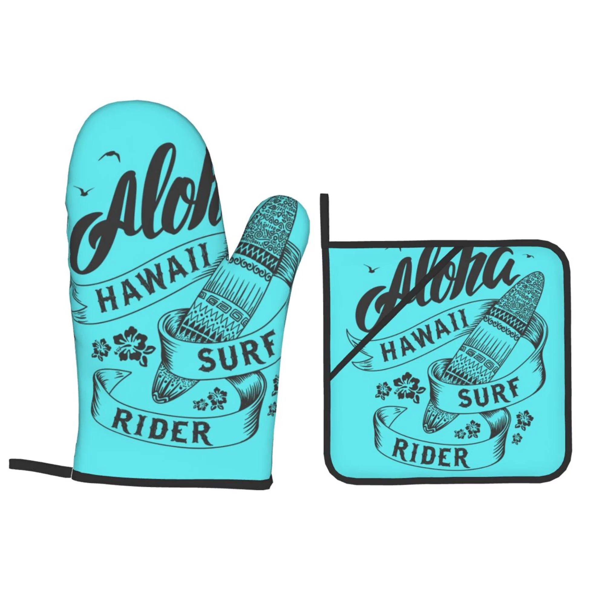 ZICANCN Oven Mitts and Pot Holders Sets,Sea Surf Art Aloha Baking Sets Kitchen Heat Resistant 4 Pieces