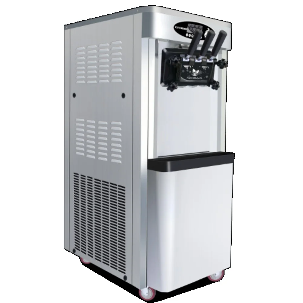 Commercial vertical ice cream machine,25-30L/H production capacity, with 2x6L hopper, 2000W power, soft ice cream machine for restaurants and snack shops, three flavors