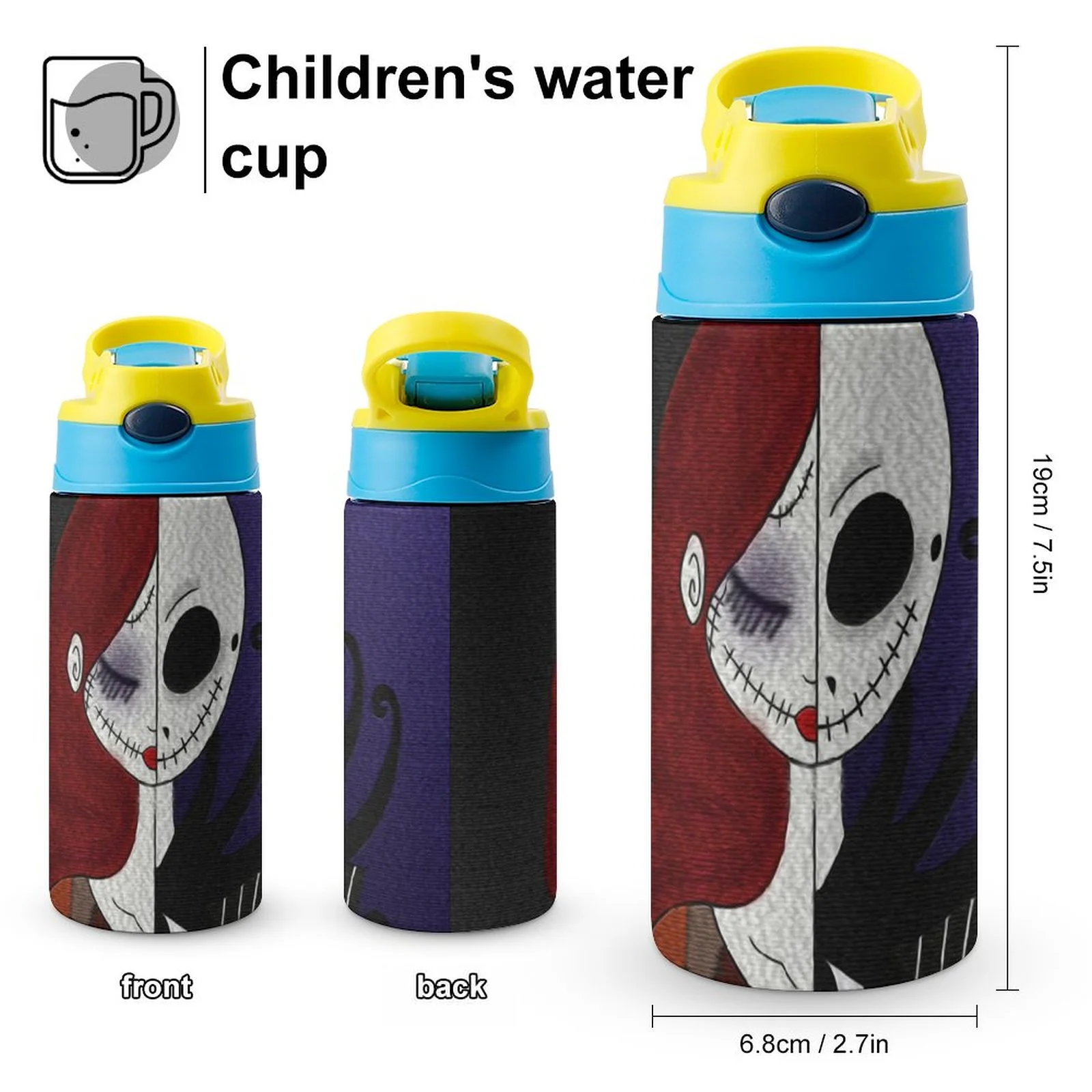 The Nightmare Before Christmas Kid's Insulated Water Bottle With Straw Vacuum Stainless Steel Cup Leak-Proof Children Toddler Thermoses