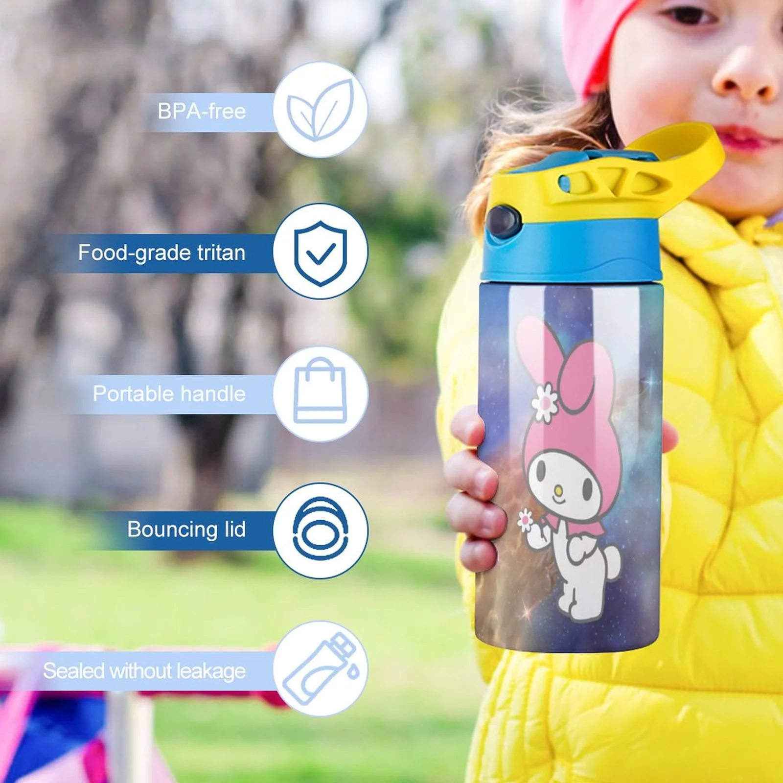 Rabbit-My-Melody Children's Water Bottle Vacuum Insulated Stainless Steel Cup With Straw Toddler Thermoses