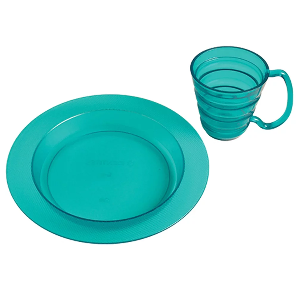 Ableware Ergo Plate and Mug Set - Polycarbonate Dinnerware Sets with Extra Wide Handle Mug - Blue - 745330010