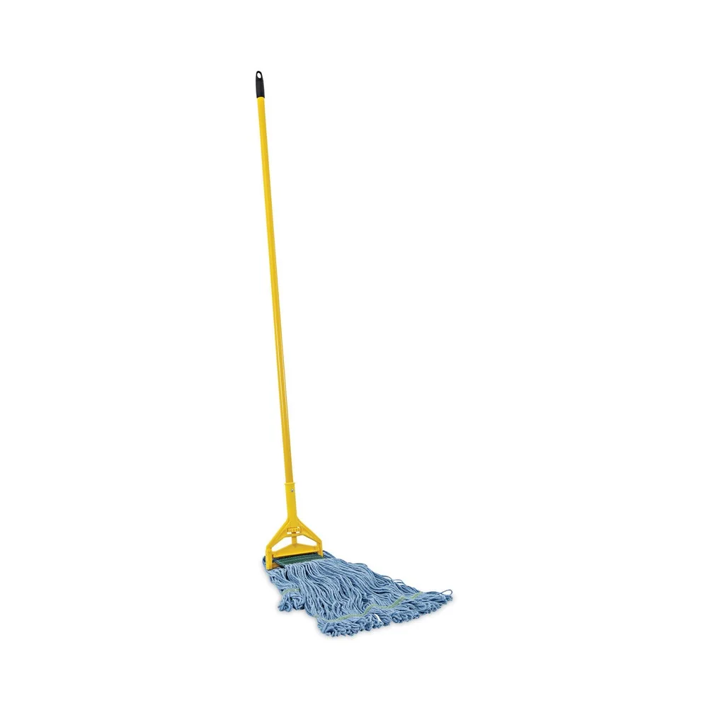 Boardwalk BWK400MBC Medium Cotton/Rayon/Synthetic Head and 60 in. Metal/Polypropylene Handle Looped End Mop Kit - Blue Head/Yellow Handle (1-Kit)