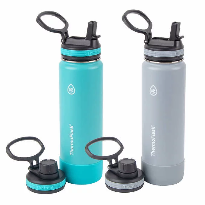 ThermoFlask Straw and Spout 24oz Stainless Steel Insulated Bottle, 2-pack