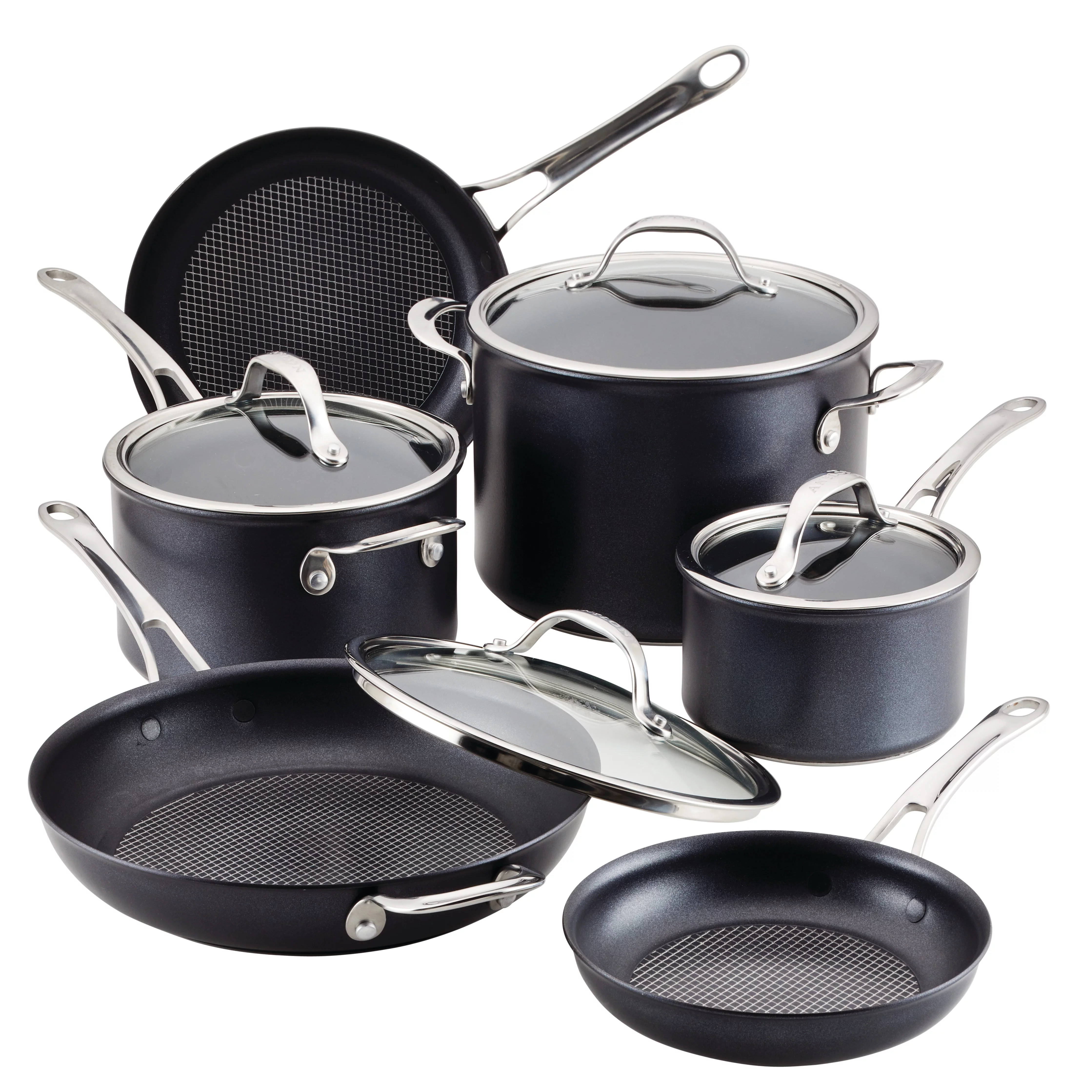 Anolon X Hybrid 10 Piece Nonstick Aluminum Nonstick Cookware Induction Pots and Pans Set, Charcoal Gray