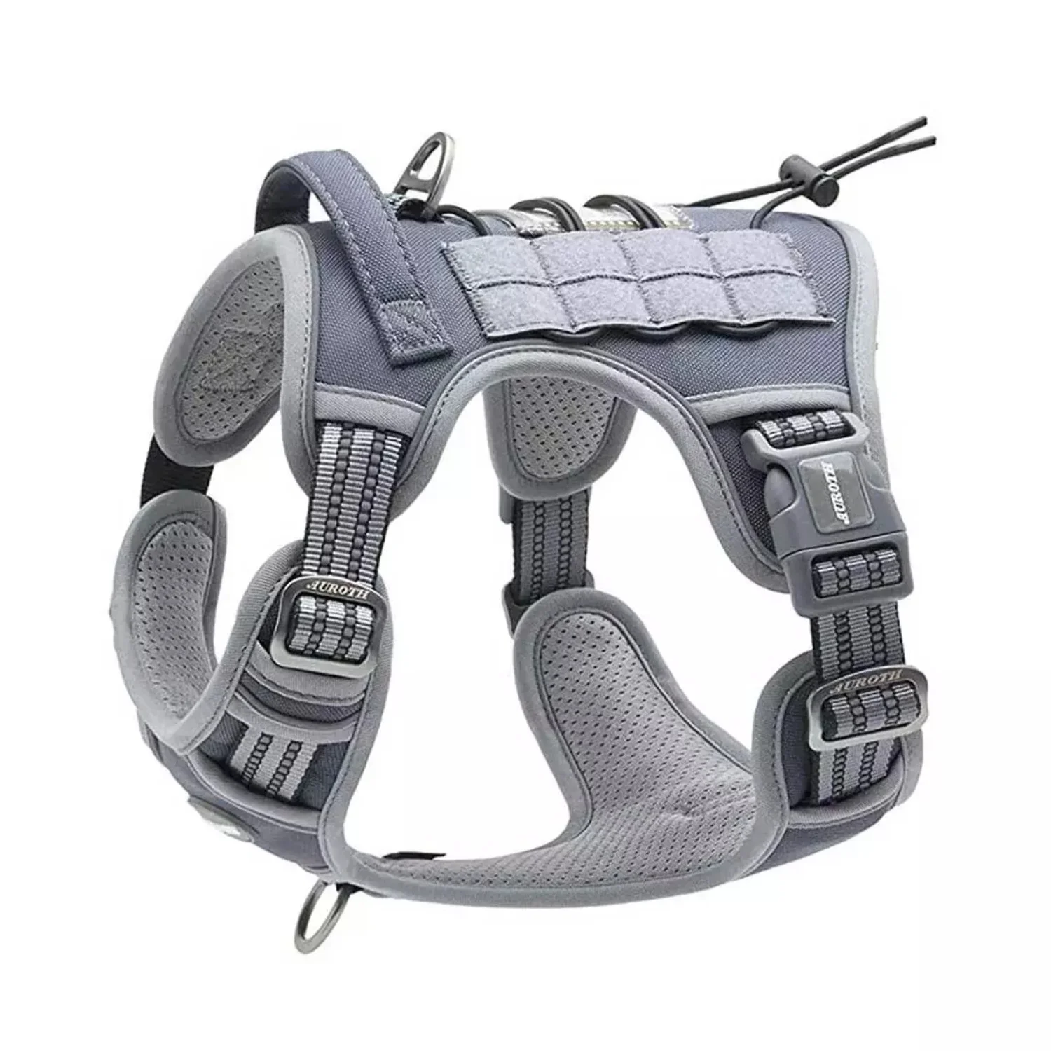 Auroth Tactical Dog Harness Adjustable Metal Buckles Dog Vest with Handle, No Pulling Front Leash Clip - Gray