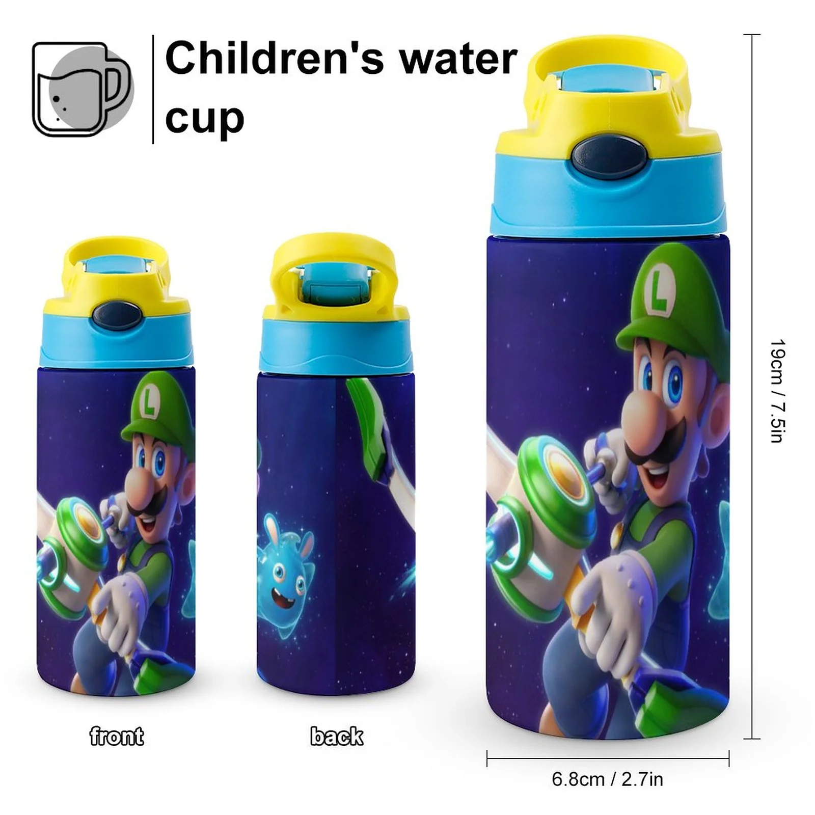 Luigi's Mansion Shot Kid's Insulated Water Bottle With Straw Vacuum Stainless Steel Cup Leak-Proof Children Toddler Thermoses