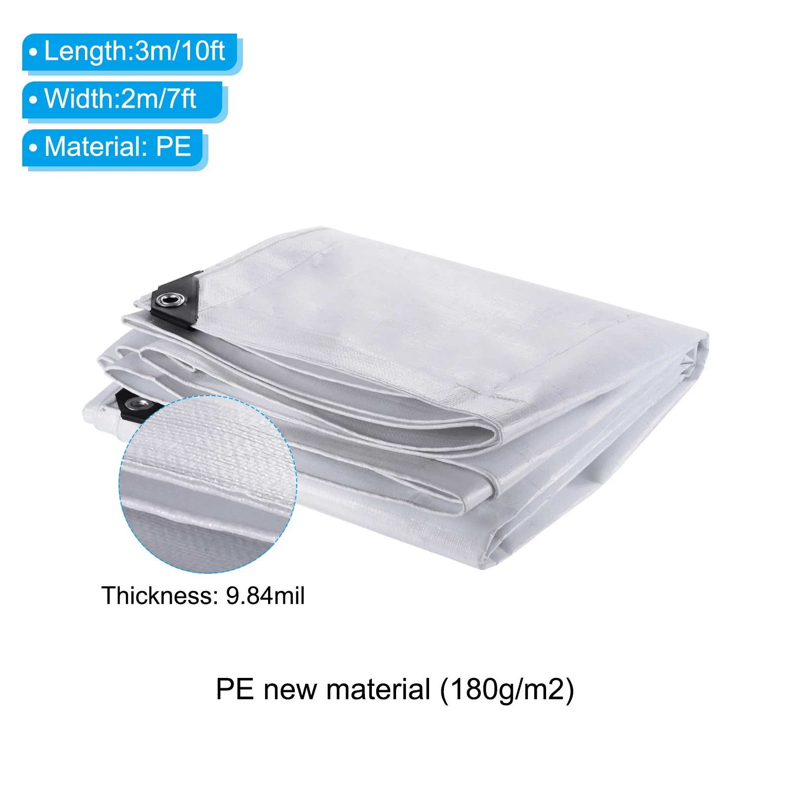Uxcell 10x7ft Heavy Type Waterproof PE Outdoor Tarp Cover Tarpaulin for Roof Cargo, White