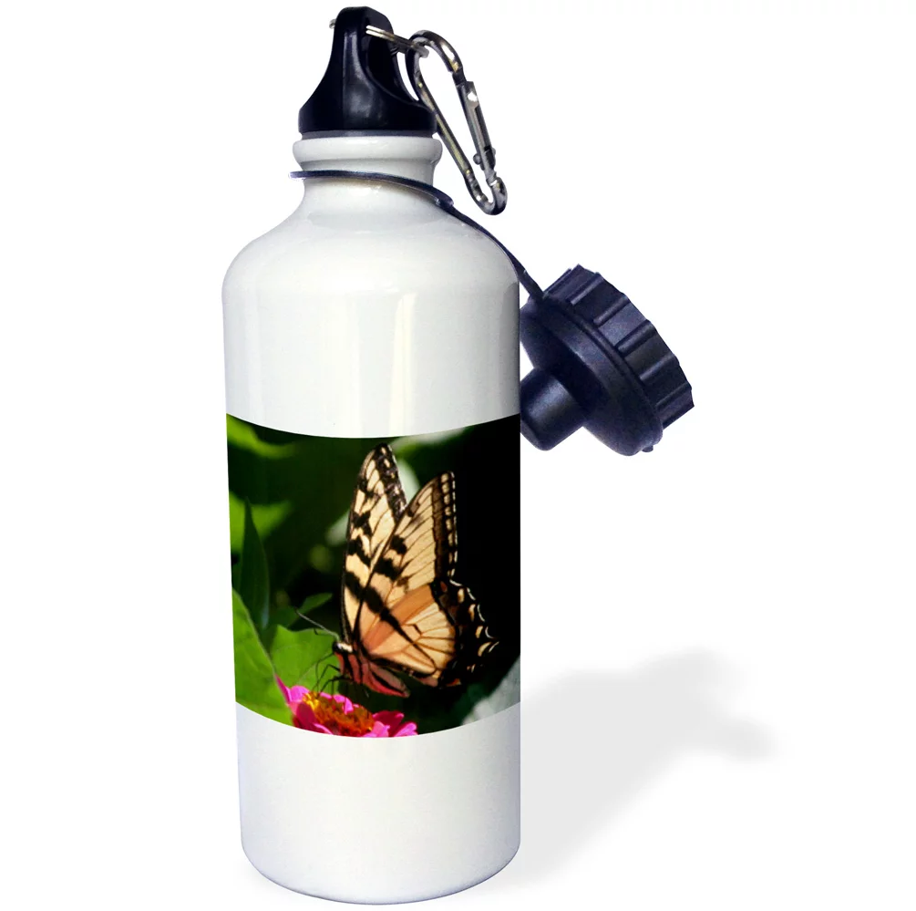 Yellow Swallowtail Butterfly on Zinnnia Flower 21 oz Sports Water Bottle wb-29569-1