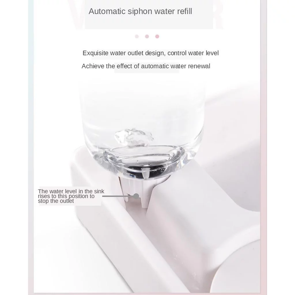 double puppy Cat Bowls, Gravity Food Bowl, Pet Automatic Drinking Fountain Dispenser Detachable Transparent Feeder Bowls