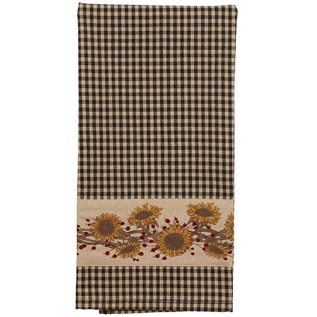 SUNFLOWER 'N' BERRIES Black Check Kitchen Towels, Set of 2, The Country House