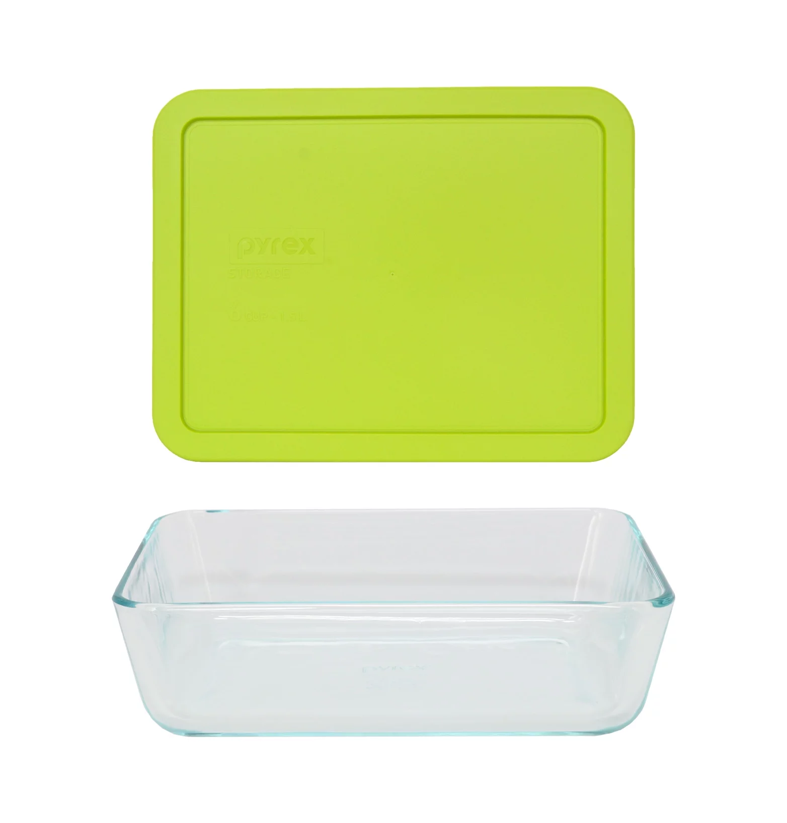 Pyrex 7211 6-Cup Rectangle Glass Storage Dish and 7211-PC Edamame Green Plastic Lid Cover