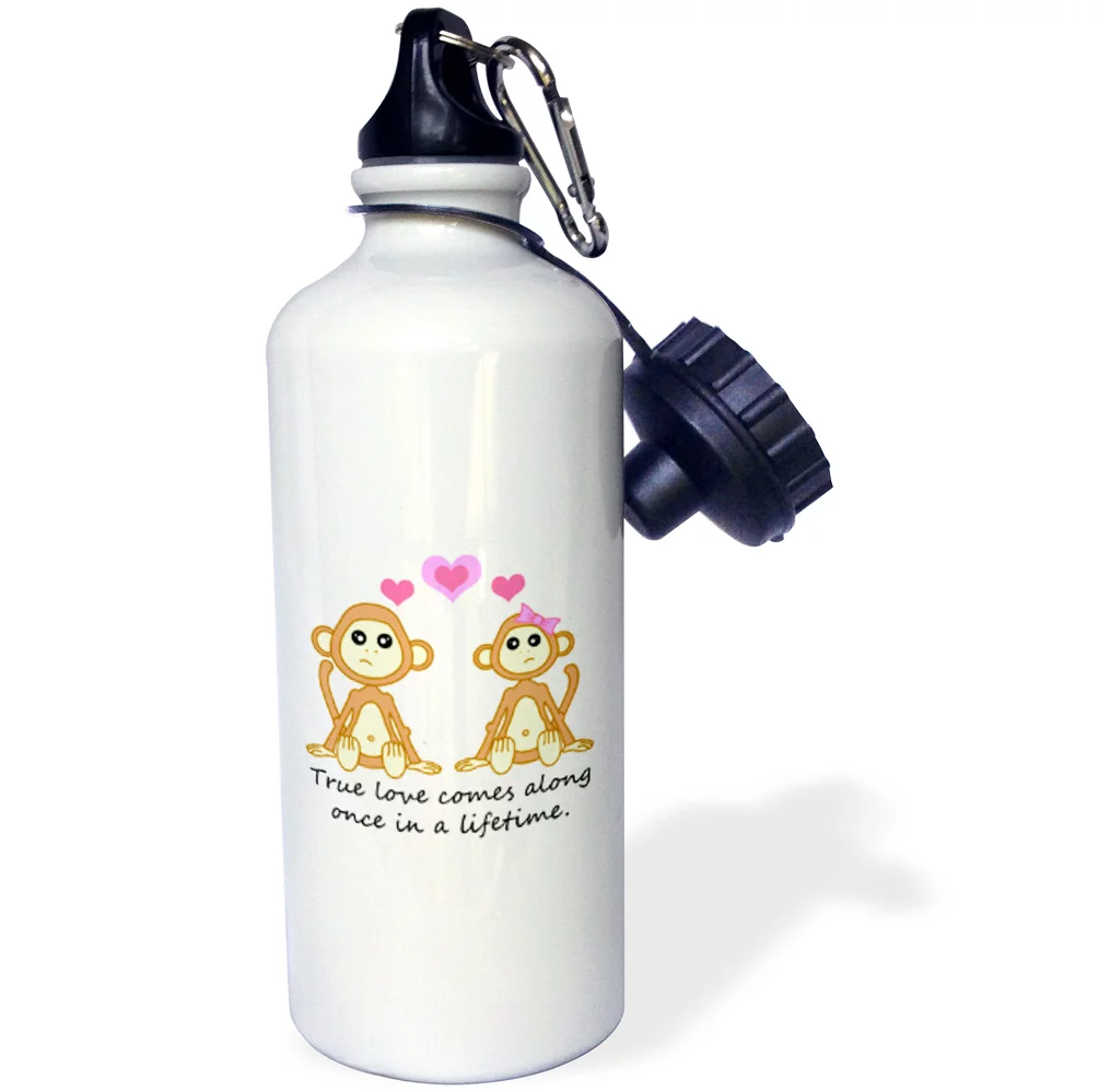 True Love Comes Along Once in a Lifetime – Cute Monkey Love Design 21 oz Sports Water Bottle wb-6288-1