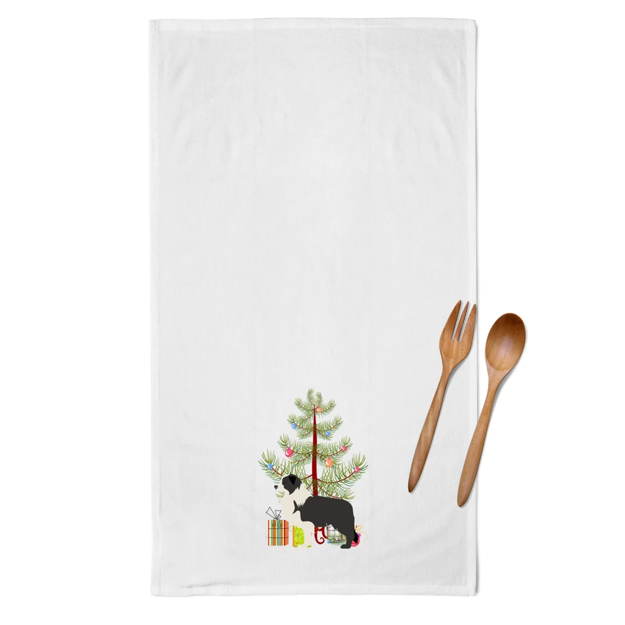 Carolines Treasures BB2941WTKT Black Border Collie Merry Christmas Tree White Kitchen Towel Set of 2 , 19 X 25