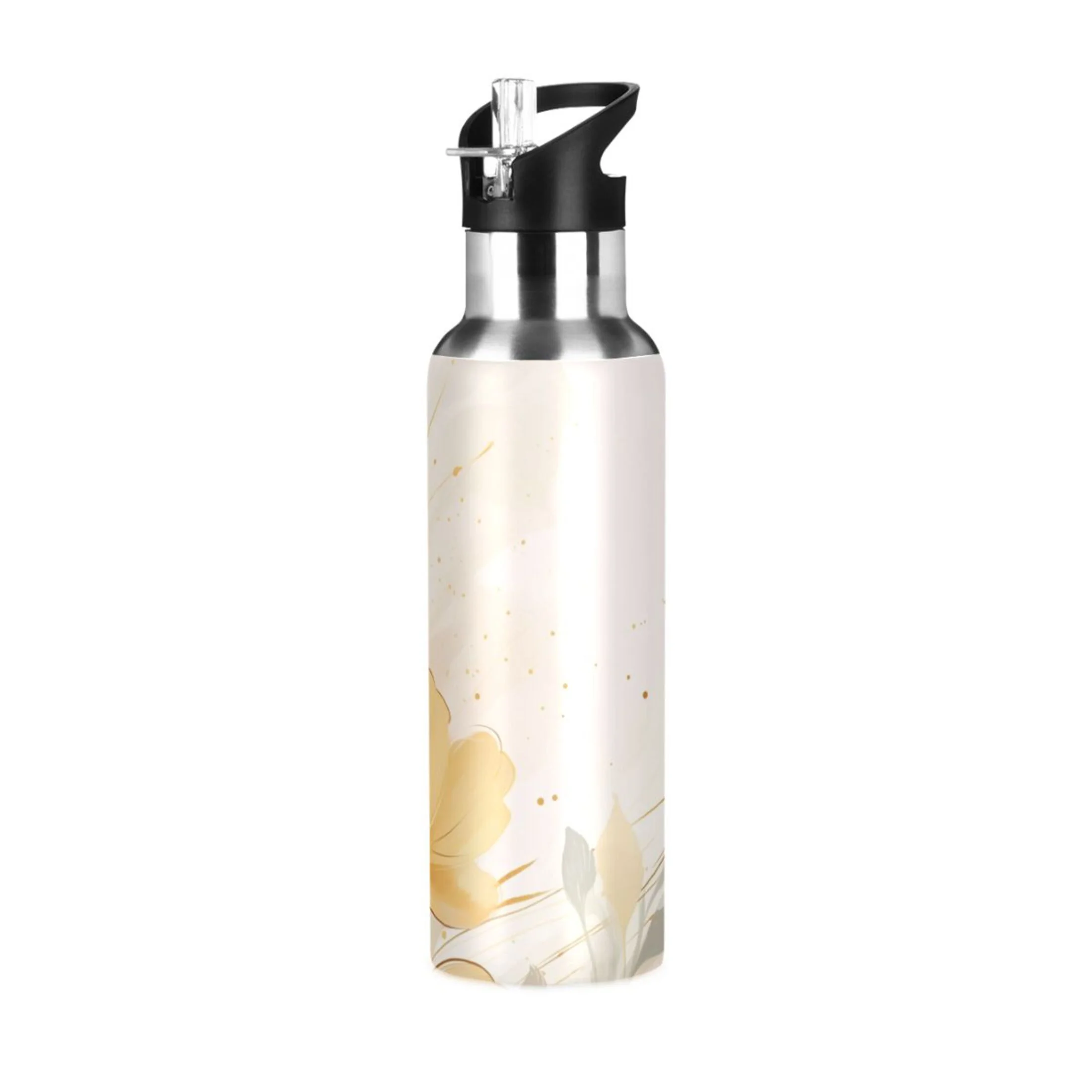 Flower Water Bottles Insulated Thermos Kids Stainless Steel Bottle with Straw Lid Flask Leakproof for Sports Gym 20 oz