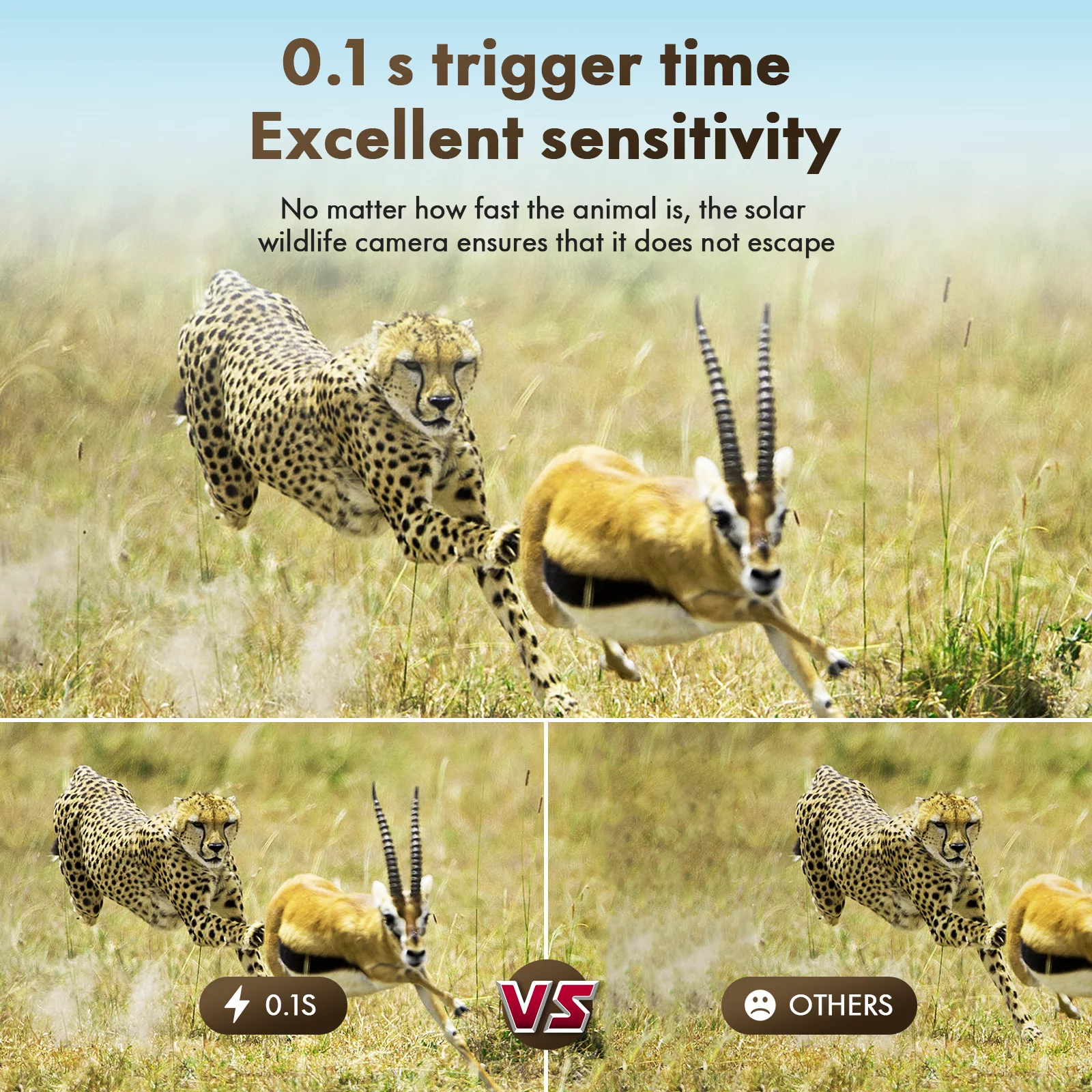 CAMPARK Solar Trail Camera 24MP 1080P 2500mAh Built-in Lithium Battery Rechargeable Game Camera with Night Vision Waterproof IP66 0.1s Trigger Speed 120°Wide Angle 2.0