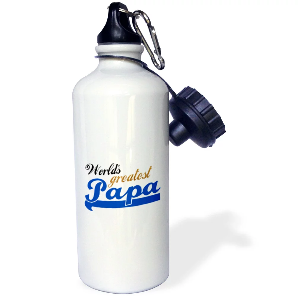 3dRose Worlds Greatest Papa - Best dad in the world - blue text on white - great for fathers day, Sports Water Bottle, 21oz