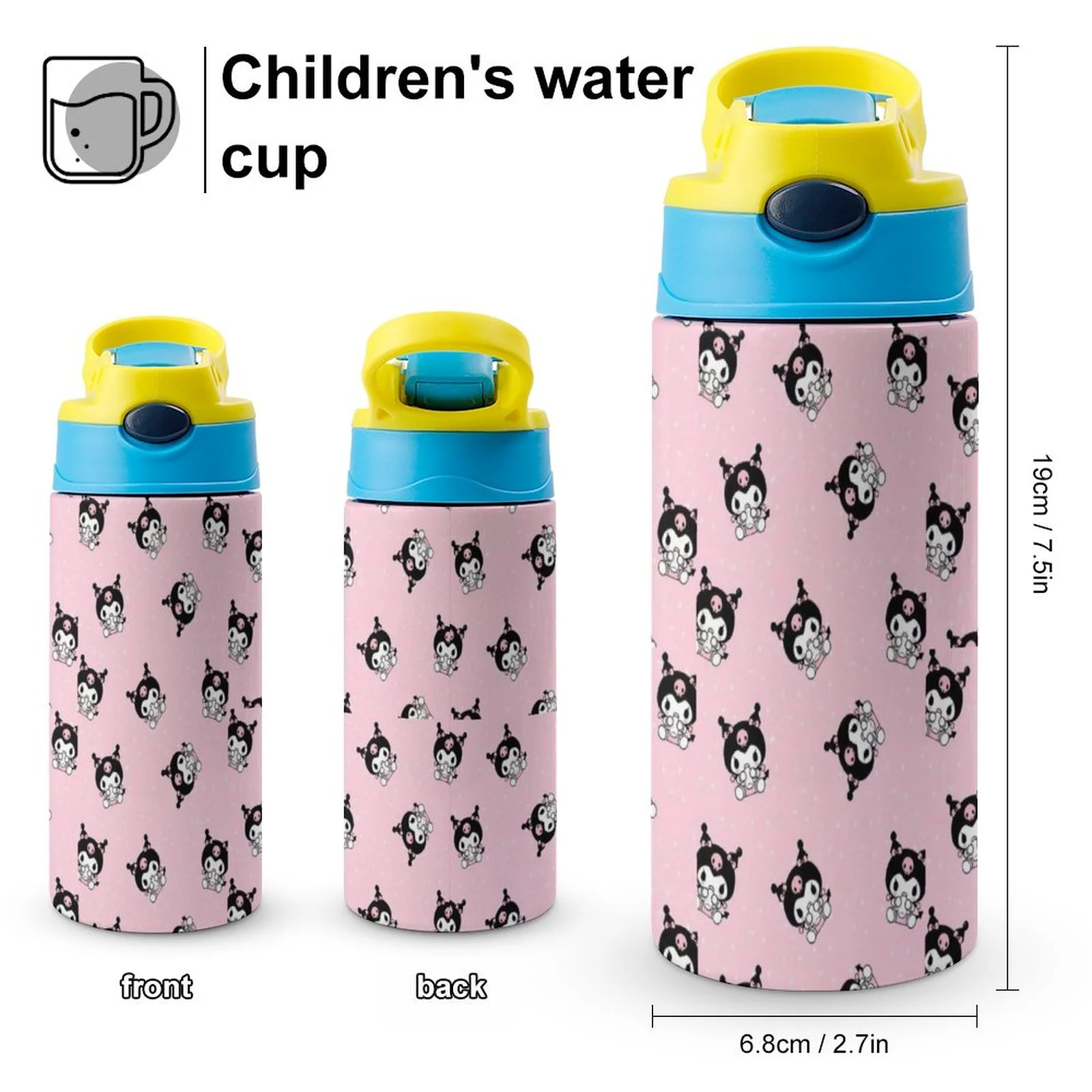 My Melody Kuromi Children's Water Bottle Vacuum Insulated Stainless Steel Cup With Straw Toddler Thermoses