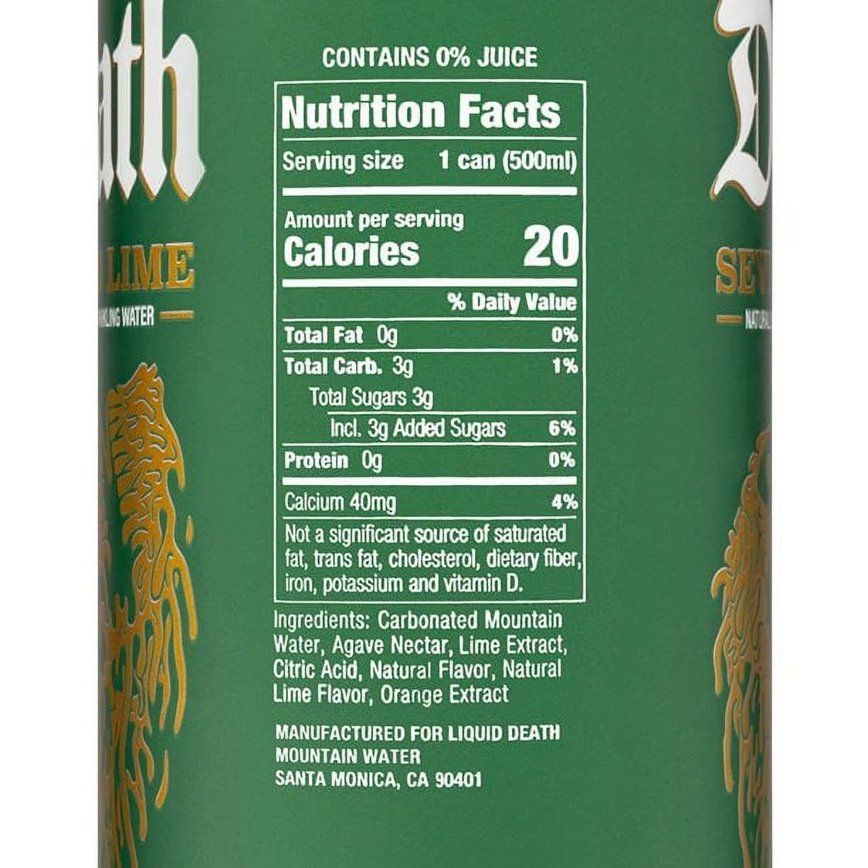 Liquid Death Sparkling Water Severed Lime , 16.9 Fl Oz, Quantity of 4 Cans