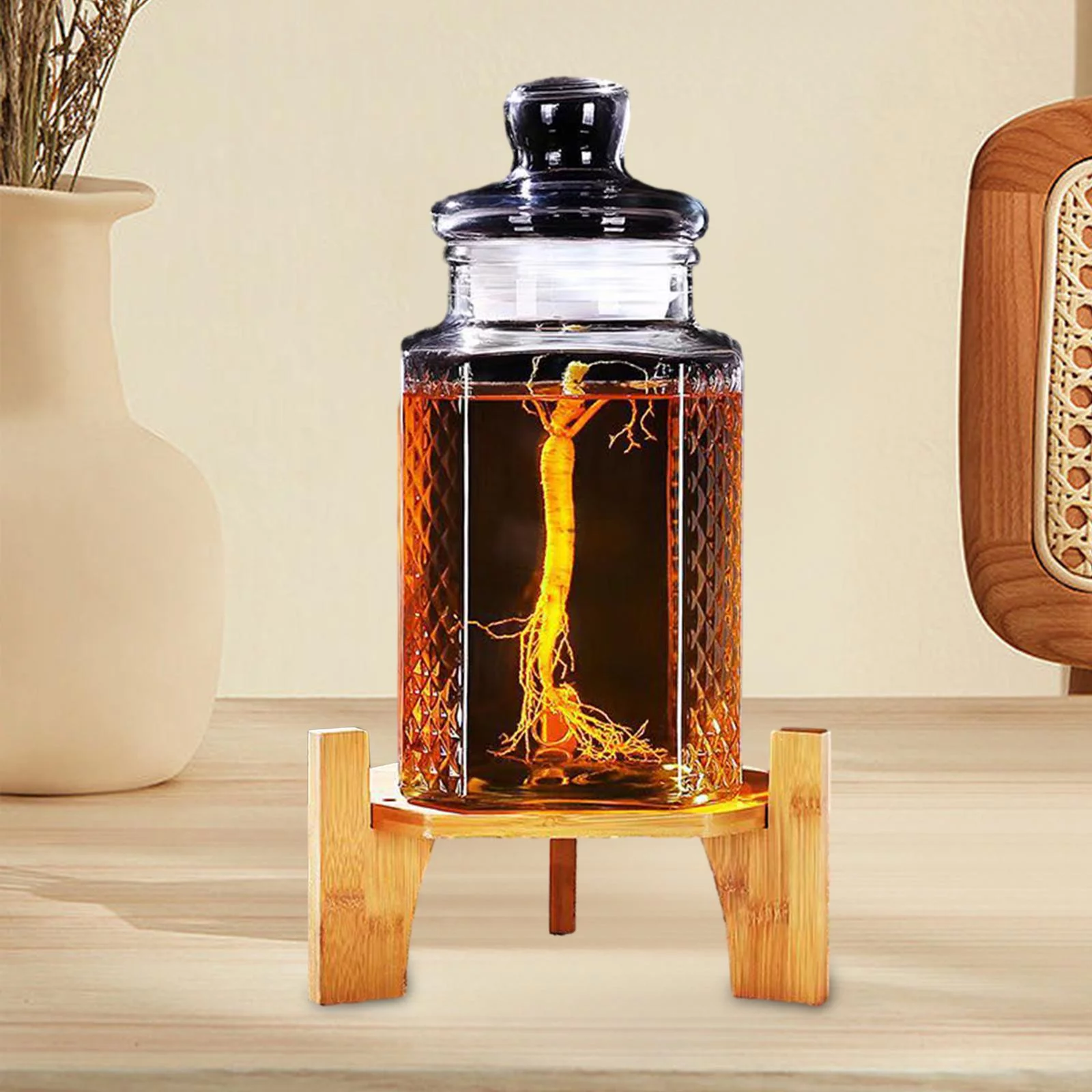 Drink Dispenser Stand Wooden Sturdy Multifunction Handicraft Durable Glass Jar Stand Round Base Beverage Dispenser Support for Party Kitchen