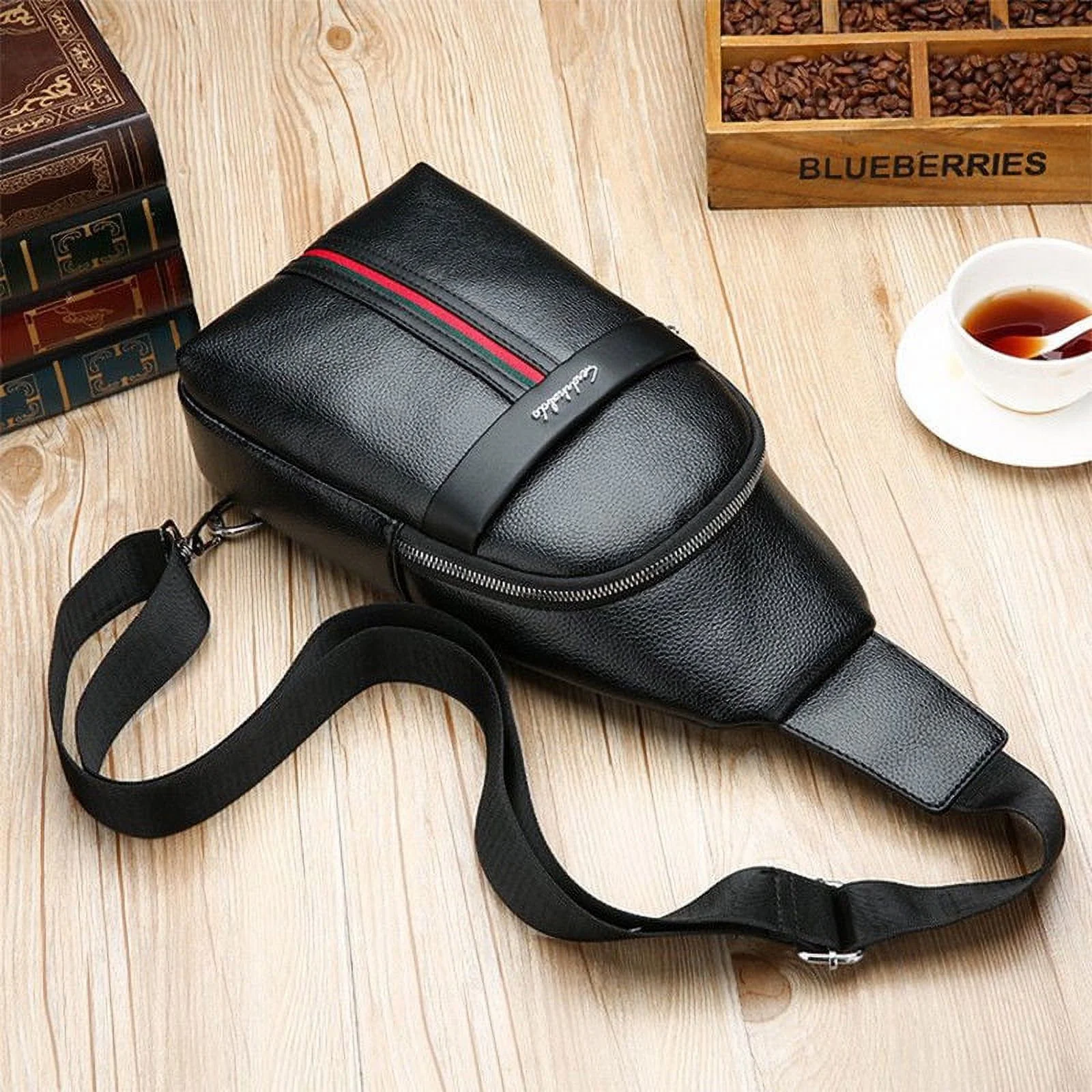 LNKOO Men's Leather Sling Bag Chest Shoulder Cross Body Cycle Day Packs Satchel for Hiking Cycling and Travel (Black)