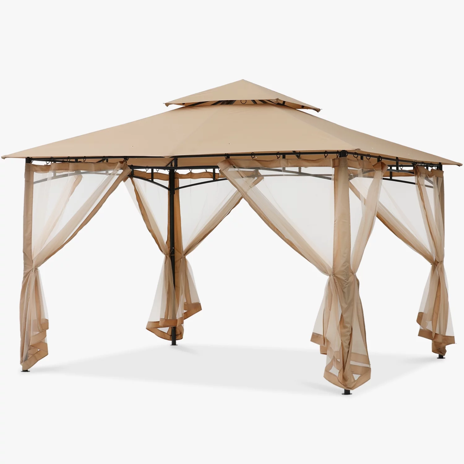 ABCCANOPY Sturdy Patio Gazebo 10 Ft x 12 Ft with Mosquito Netting,Khaki