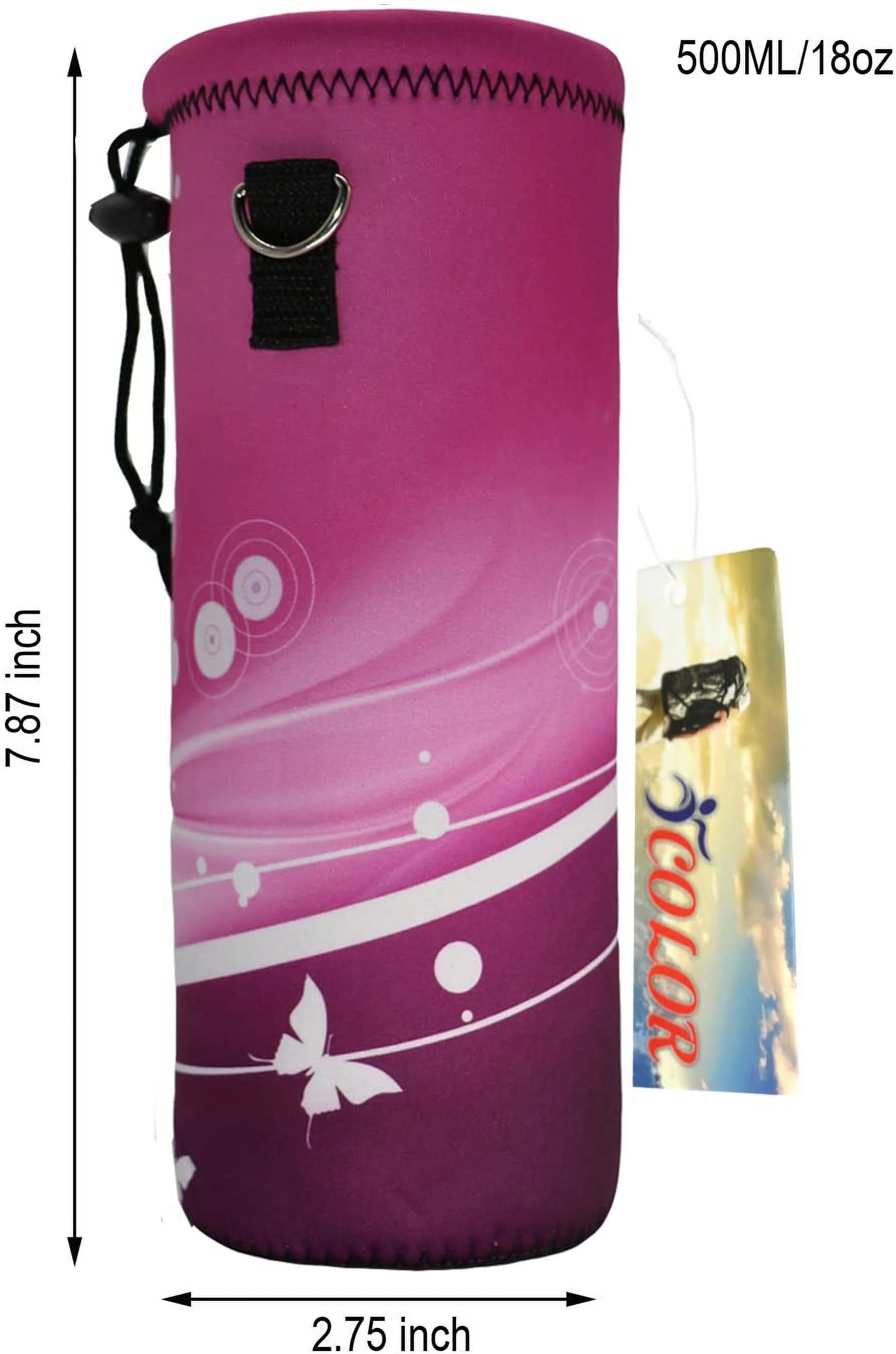 icolor Water Bottle Carrier Bag with Adjustable Shoulder Strap,Neoprene Insulated 16.9oz/500ml Water Bottle Cover for Stainless Steel Glass Plastic Bottles Diameter 2.75