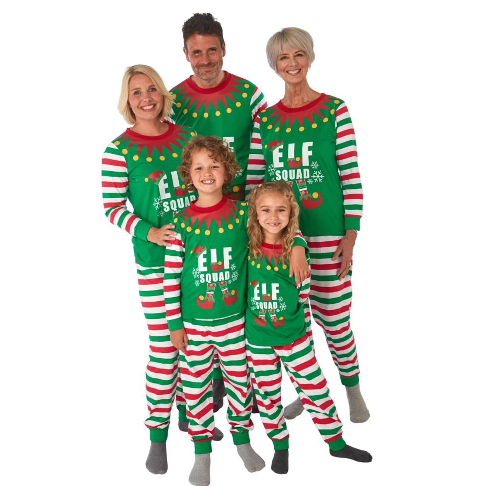 JBEELATE Family Matching Christmas Pajamas Set ELF Tee and Stripe Pant Cozy Loungewear Nightwear