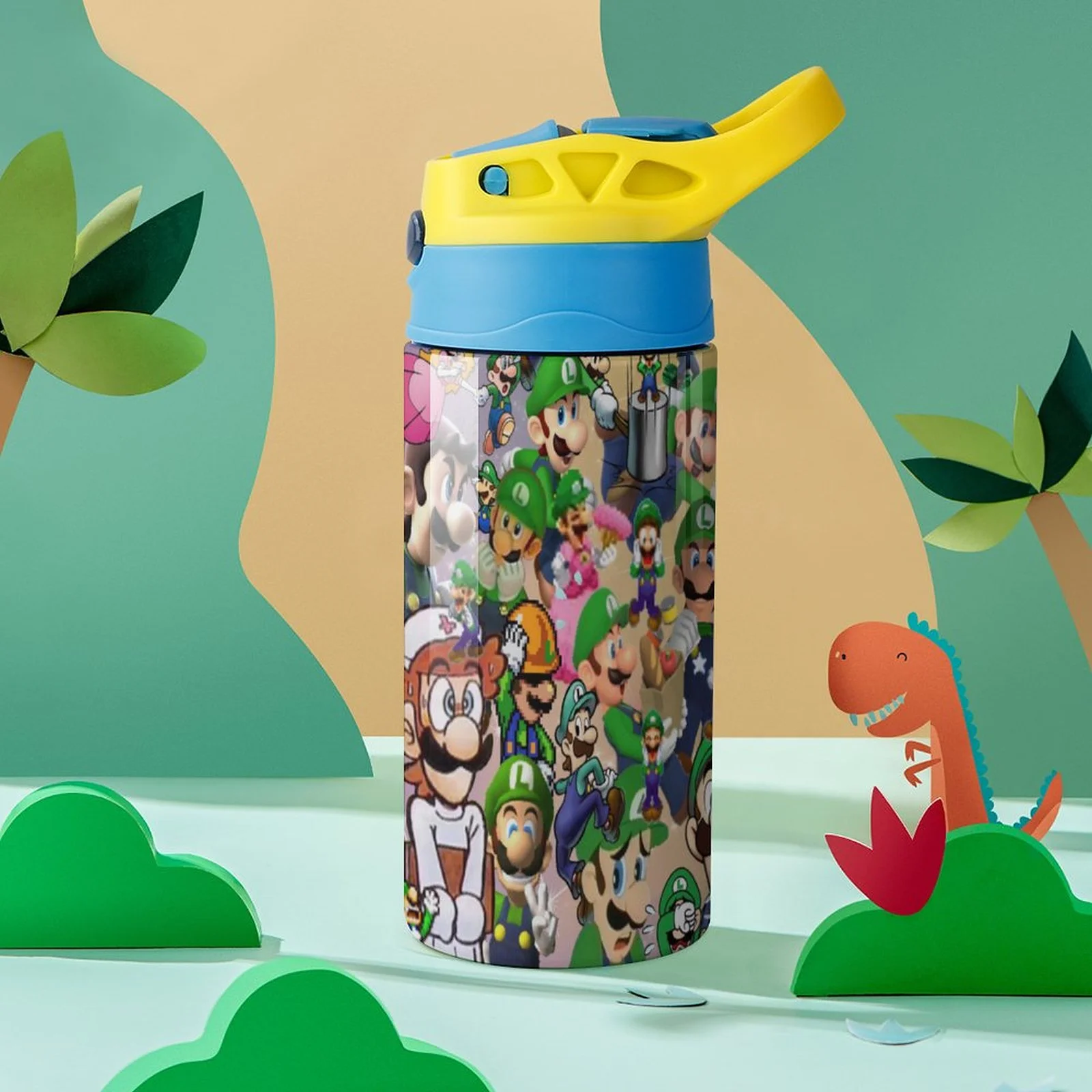Luigi's Mansion Game Cartoon Kid's Insulated Water Bottle With Straw Vacuum Stainless Steel Cup Leak-Proof Children Toddler Thermoses