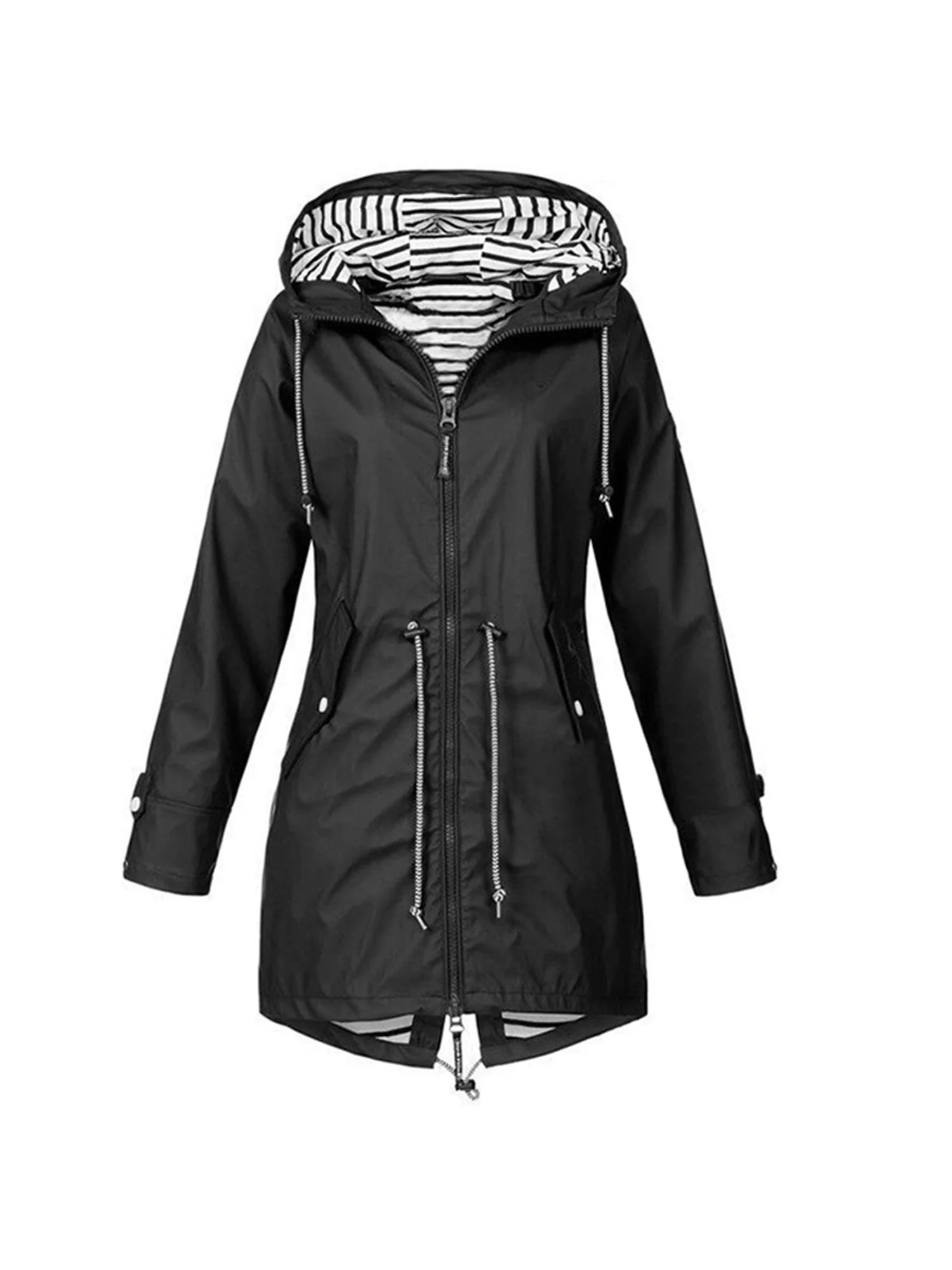Pybcvrrd Women Hooded Thick Jacket Long Sleeve Drawstring Design Windbreaker Spring Autumn Outdoor Coat