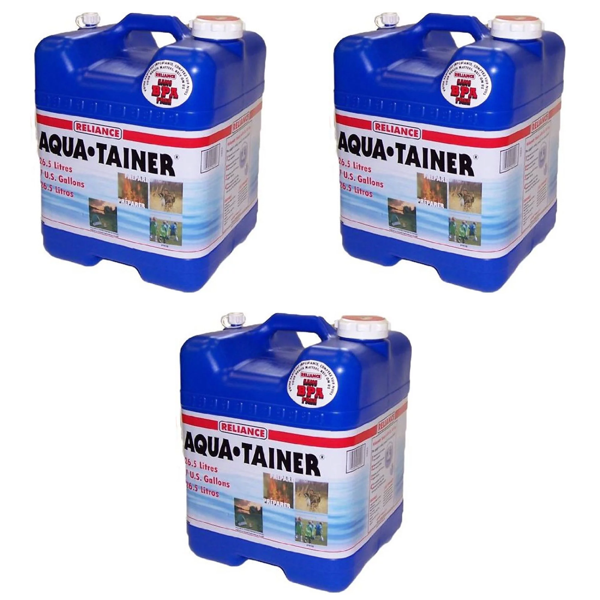 Reliance Products Aqua Tainer 7 Gallon Water Storage Container Tank (3 Pack)