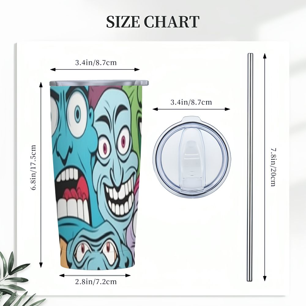 Shangniulu Weird Faces Funny Funny Tumbler Stainless Steel Coffee Mug Insulated Travel Car Cup with Straw and Lid Water Bottle 20 Oz