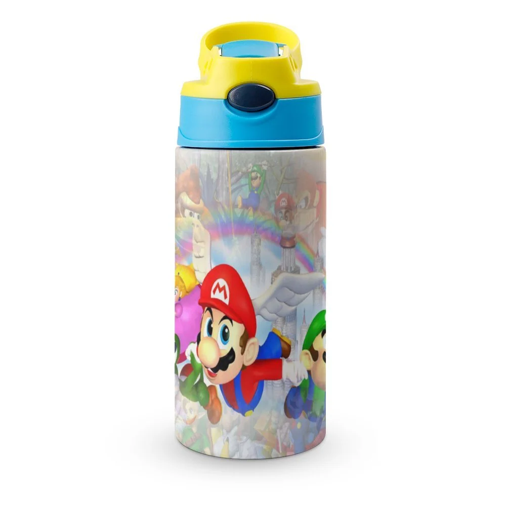 Mario Luigi Kid's Insulated Water Bottle With Straw Vacuum Stainless Steel Cup Leak-Proof Children Toddler Thermoses