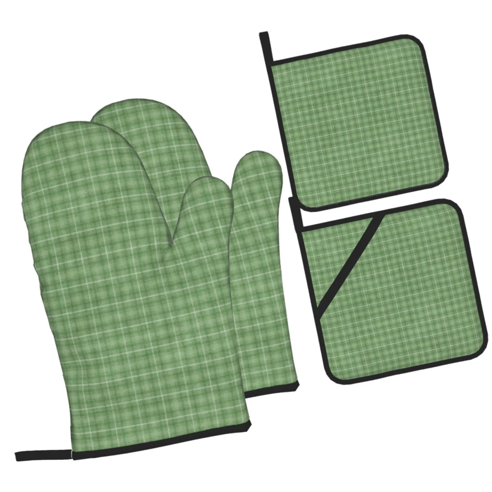 YFYANG Oven Mitts and Pot Holders Sets 4 Pieces, Non-Slip Heat Resistant Green Plaid Stripes Kitchen Glove Pot Mat for Cooking and Baking