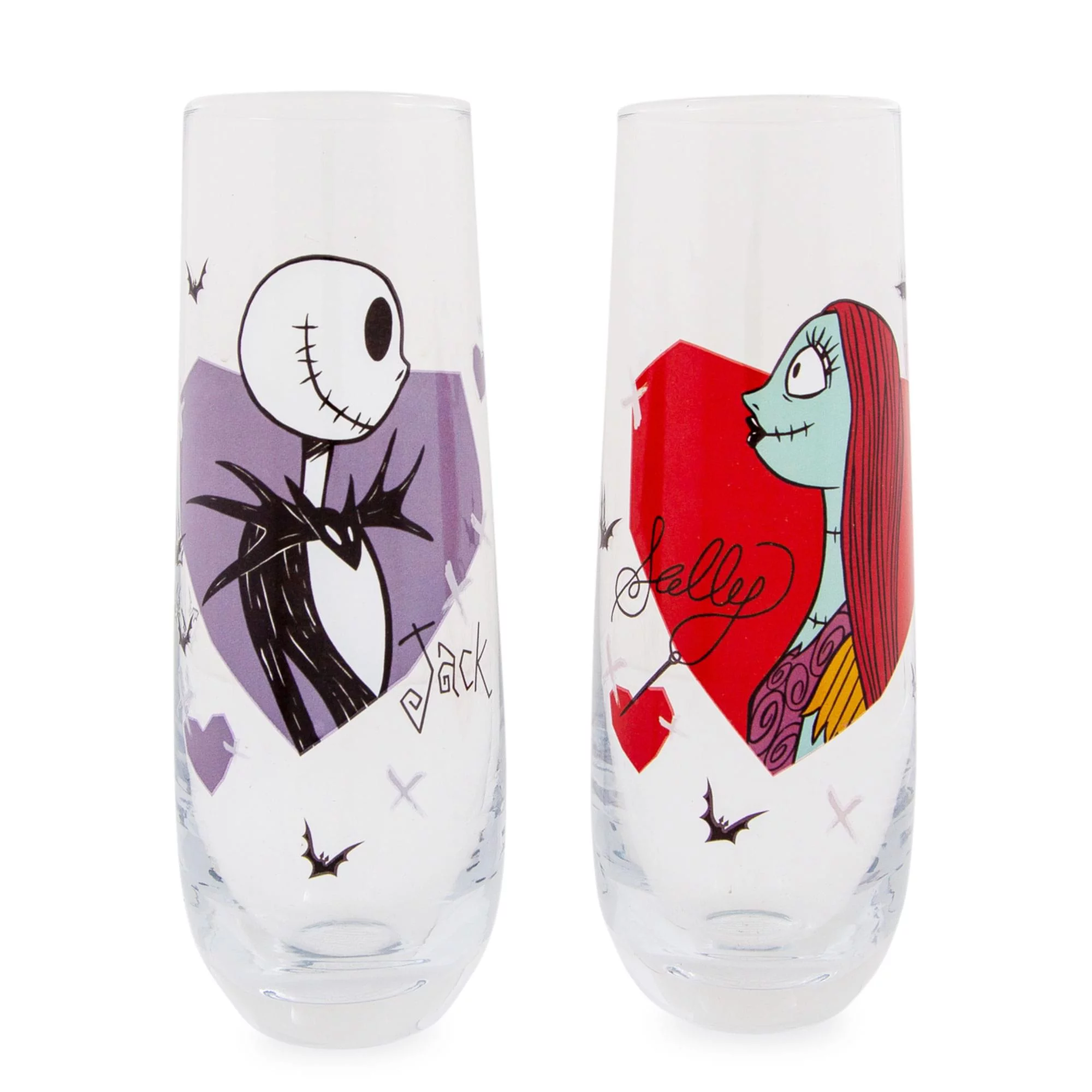 Disney The Nightmare Before Christmas Jack and Sally Fluted Glassware | Set of 2