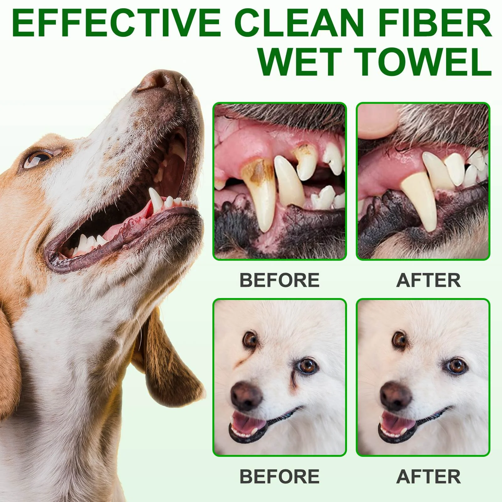 Dental Wipes for Dogs and Cats 150 Wipes,Reduce Plaque & Tartar,Removes Tooth Stains/Eye Feces/Ear Wax,Mild-Soft-Refreshing,Double Sided Use