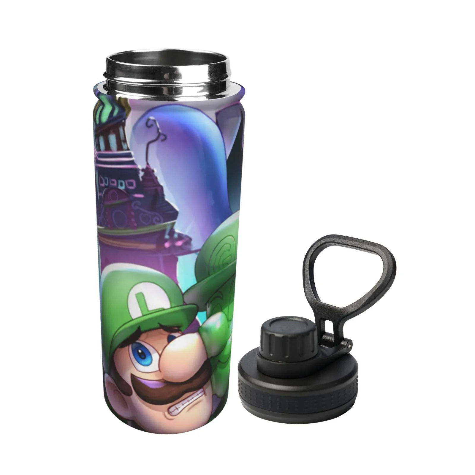Brother Luigi's Mansion Unisex Sports Insulated Water Bottles Kettle Stainless Steel Portable Cup 18OZ For School Travel Gym Running
