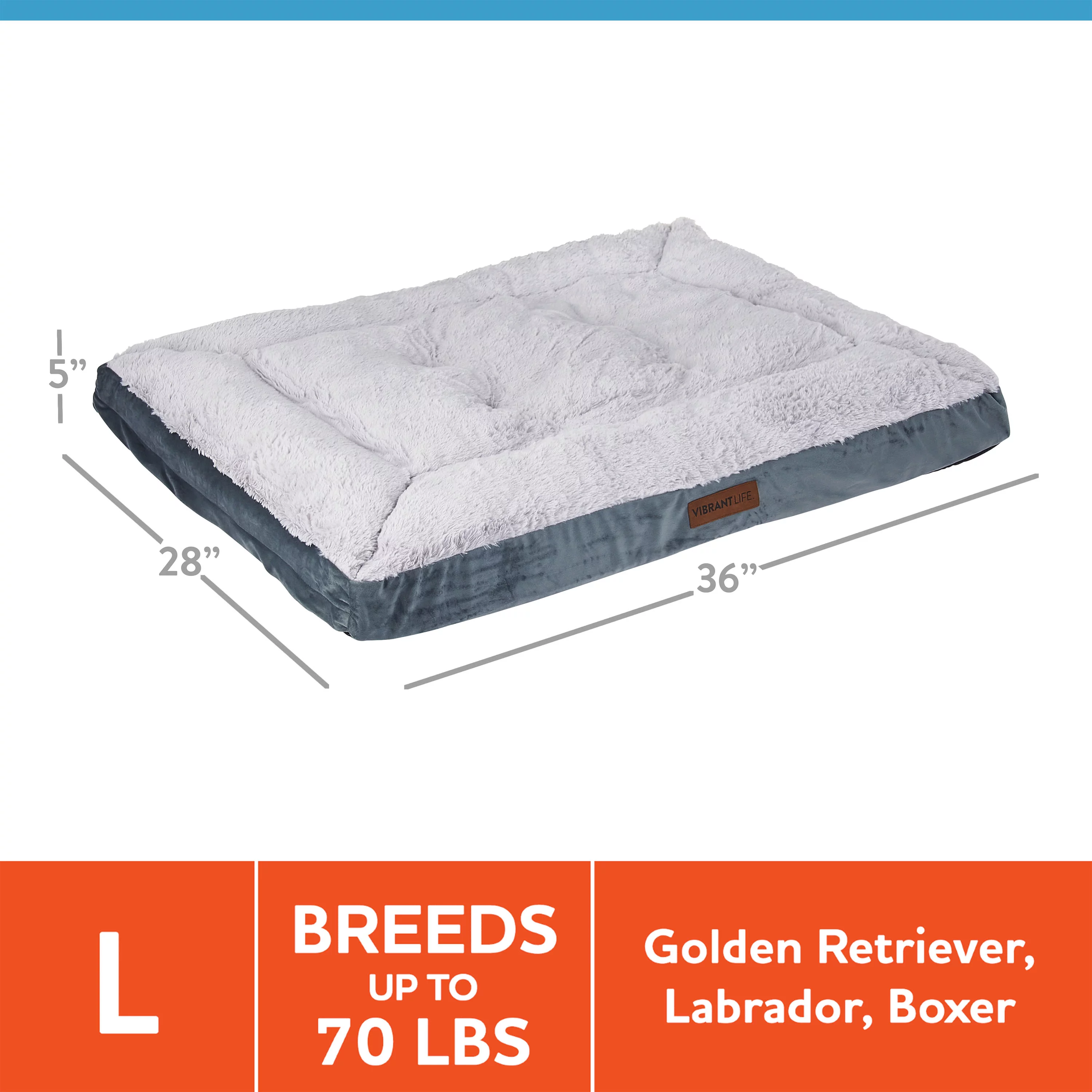 Vibrant Life Large Deluxe Pillow Top Dog Bed, Gray