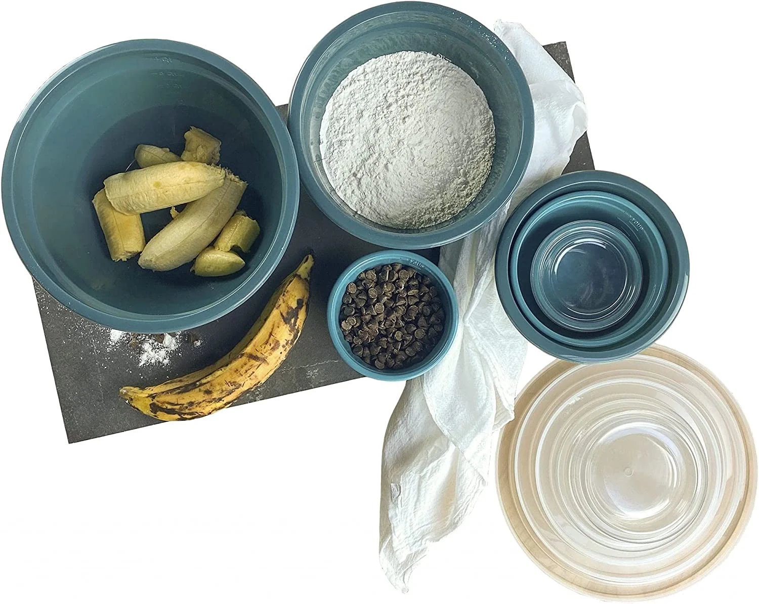 Bowl Set - Plastic, Durable Kitchenware, Dishwasher Safe - Made In The - Prussian Blue & Light Teal