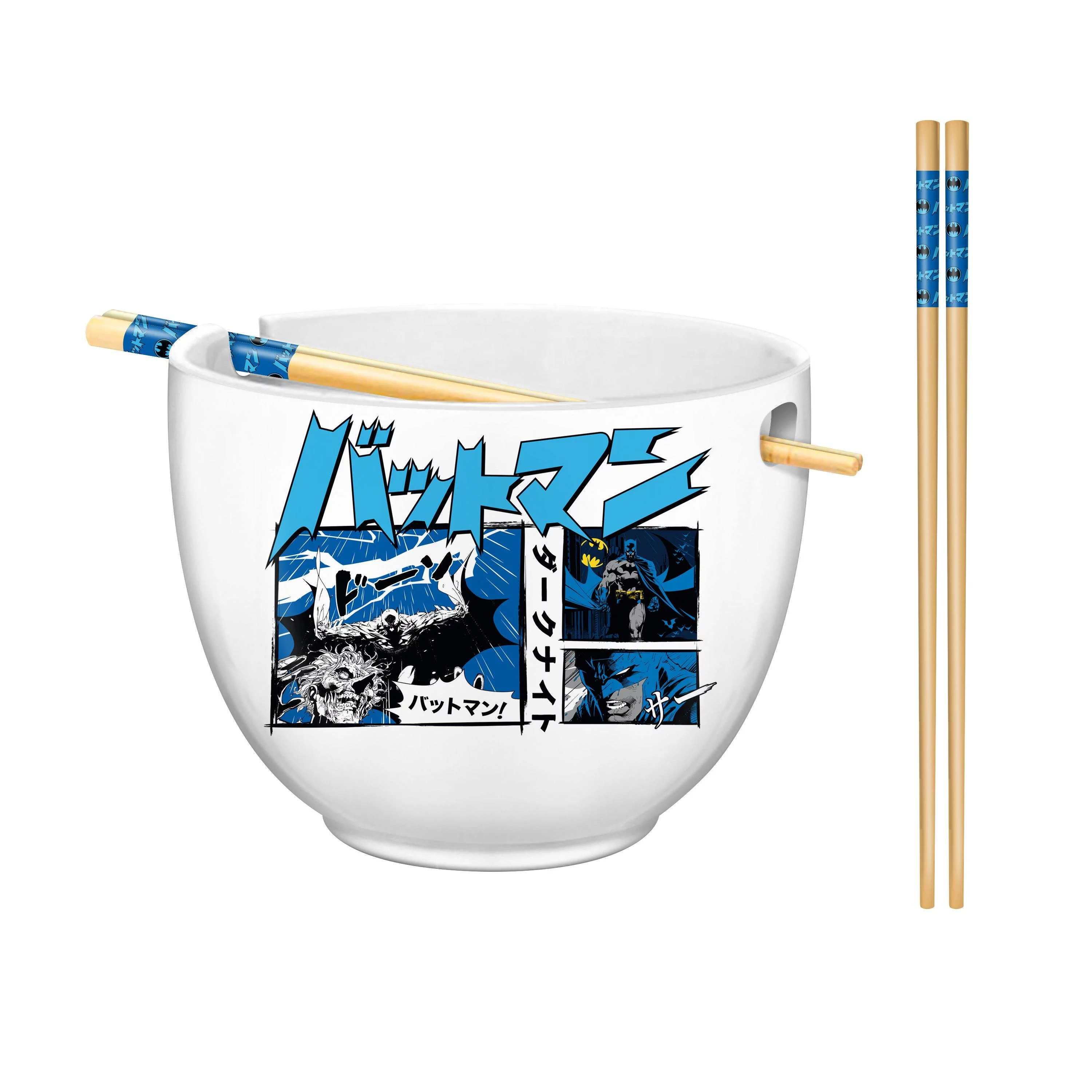 Silver Buffalo DC Comics Batman Japanese Manga Panels Ceramic Ramen Noodle Rice Bowl with Chopsticks, Microwave Safe, 20 Ounces