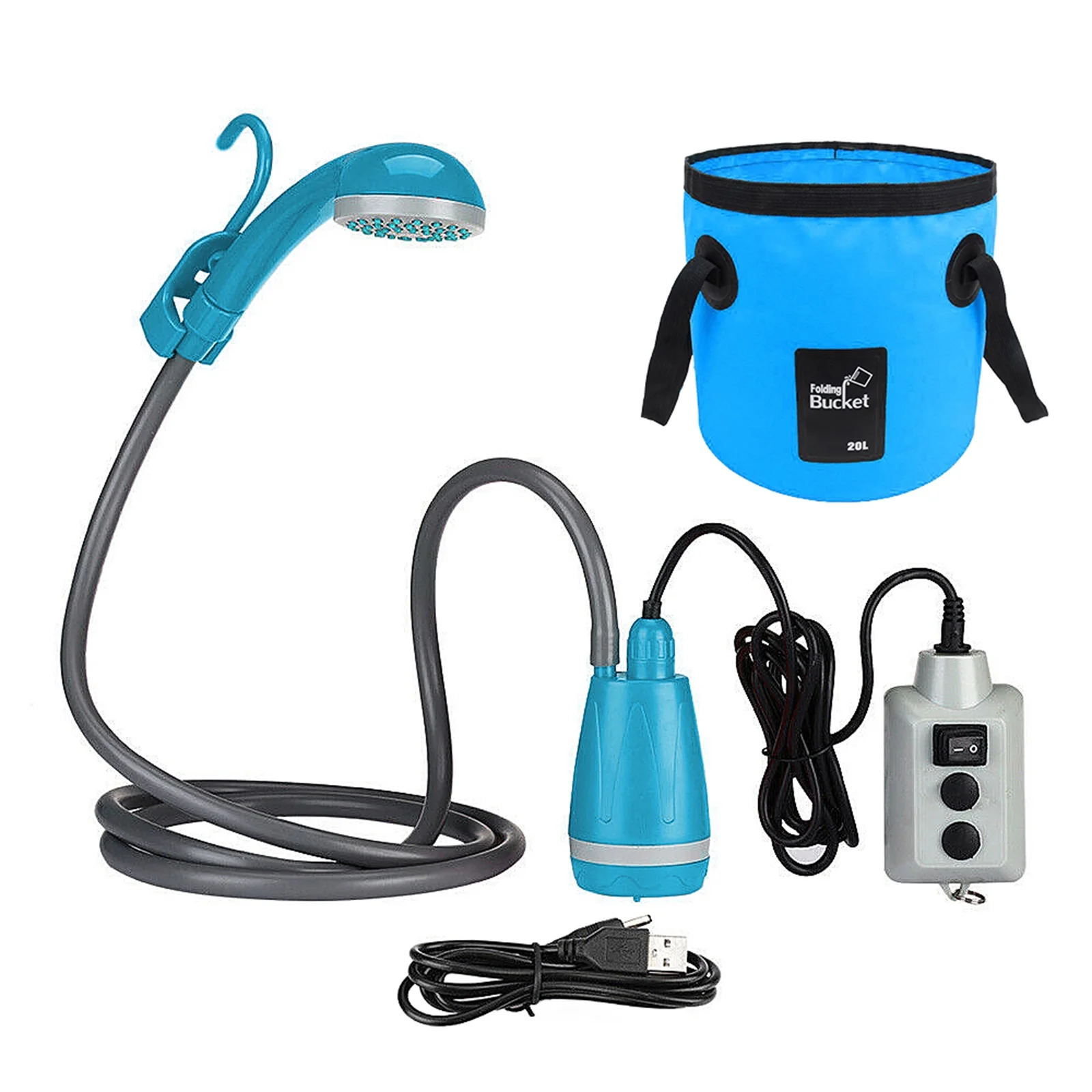 Anself USB Rechargeable Shower Pump for Camping Hiking Traveling
