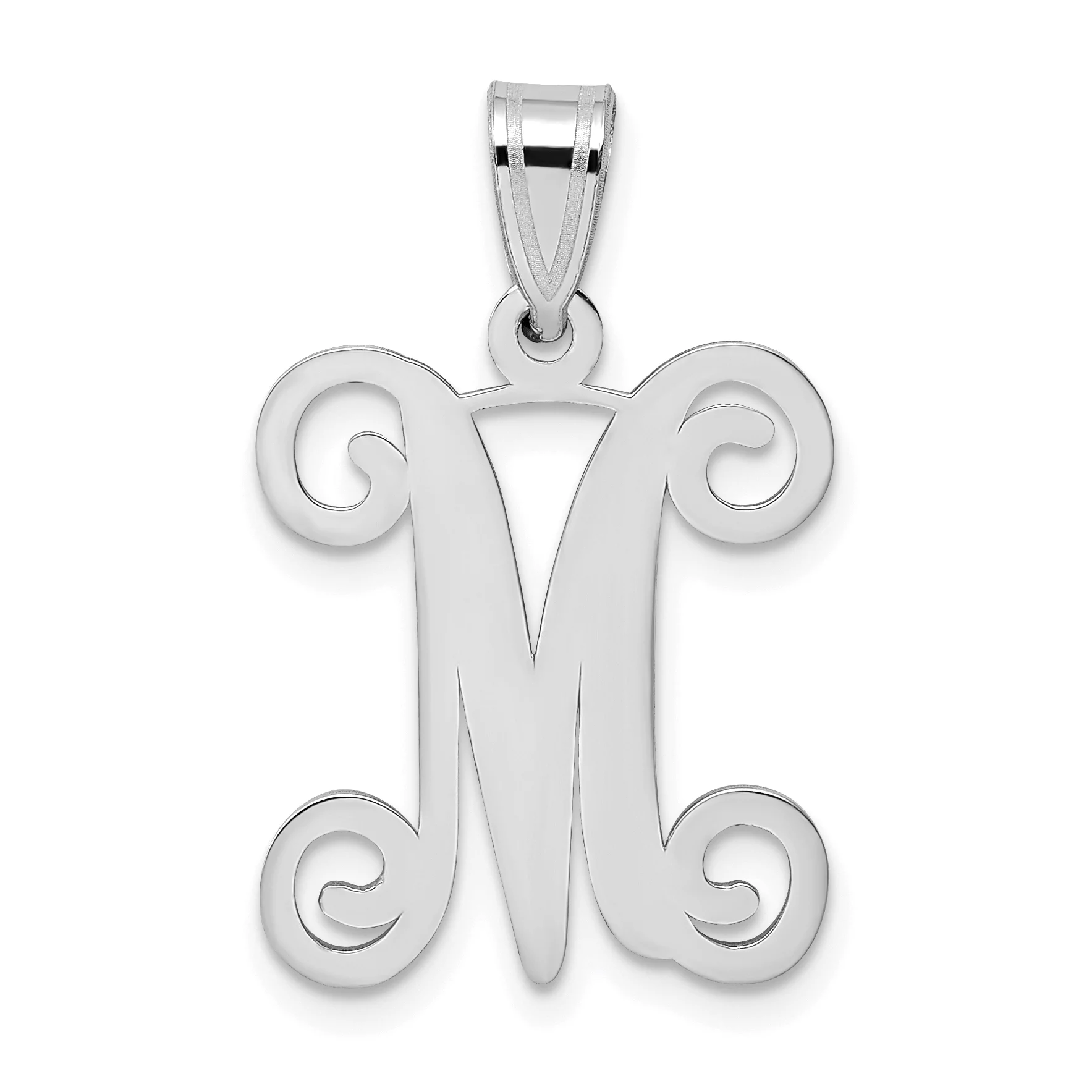 Saris and Things 10K White Gold Laser-Cut High Polished Initial Letter M Pendant